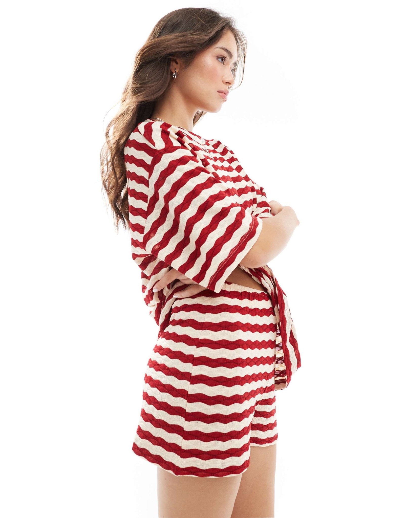 ASOS DESIGN textured shorts co - ord in red stripe - ASOS Sample Sale EU Store