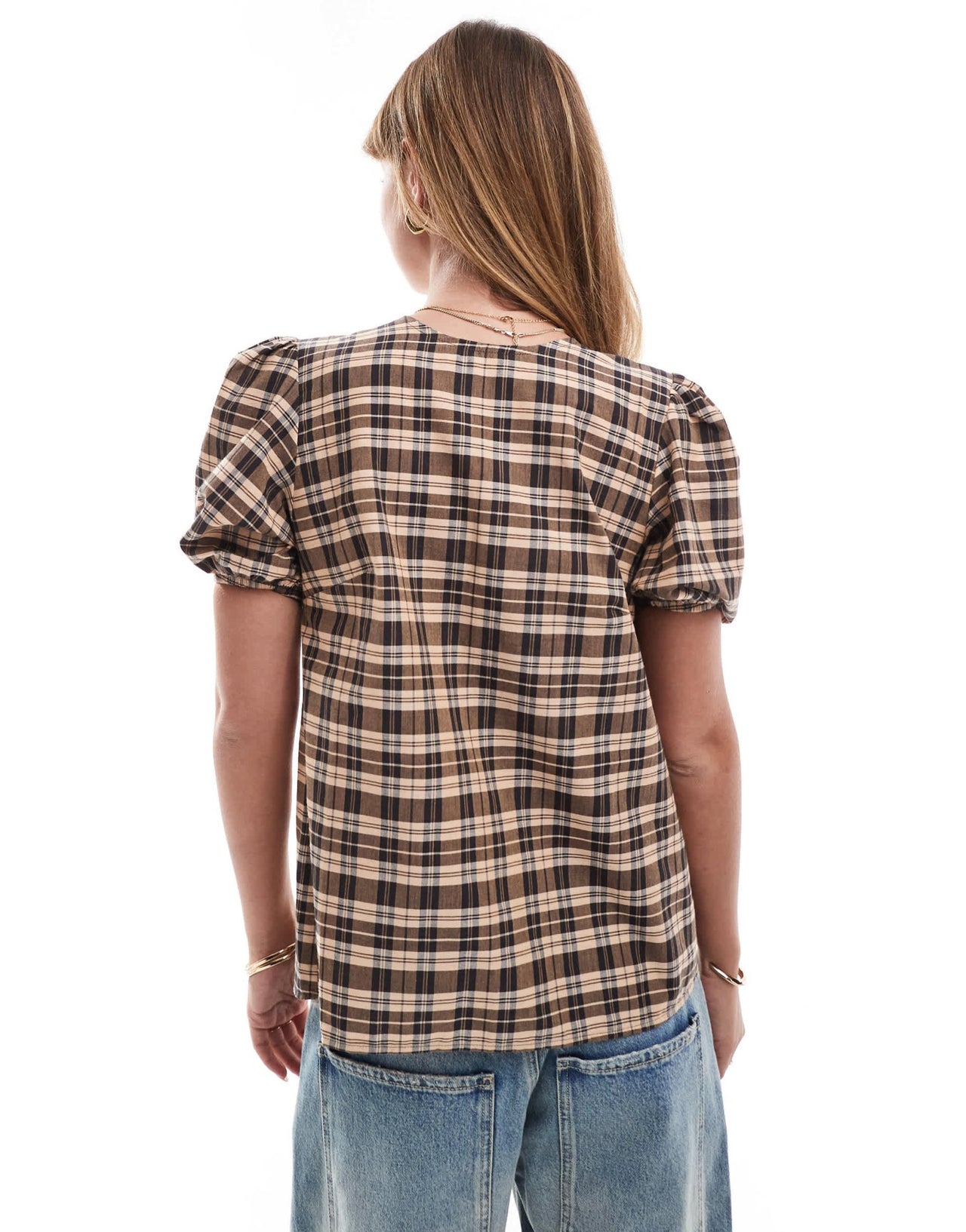 ASOS DESIGN tie back top with puff sleeve in check - ASOS Sample Sale EU Store