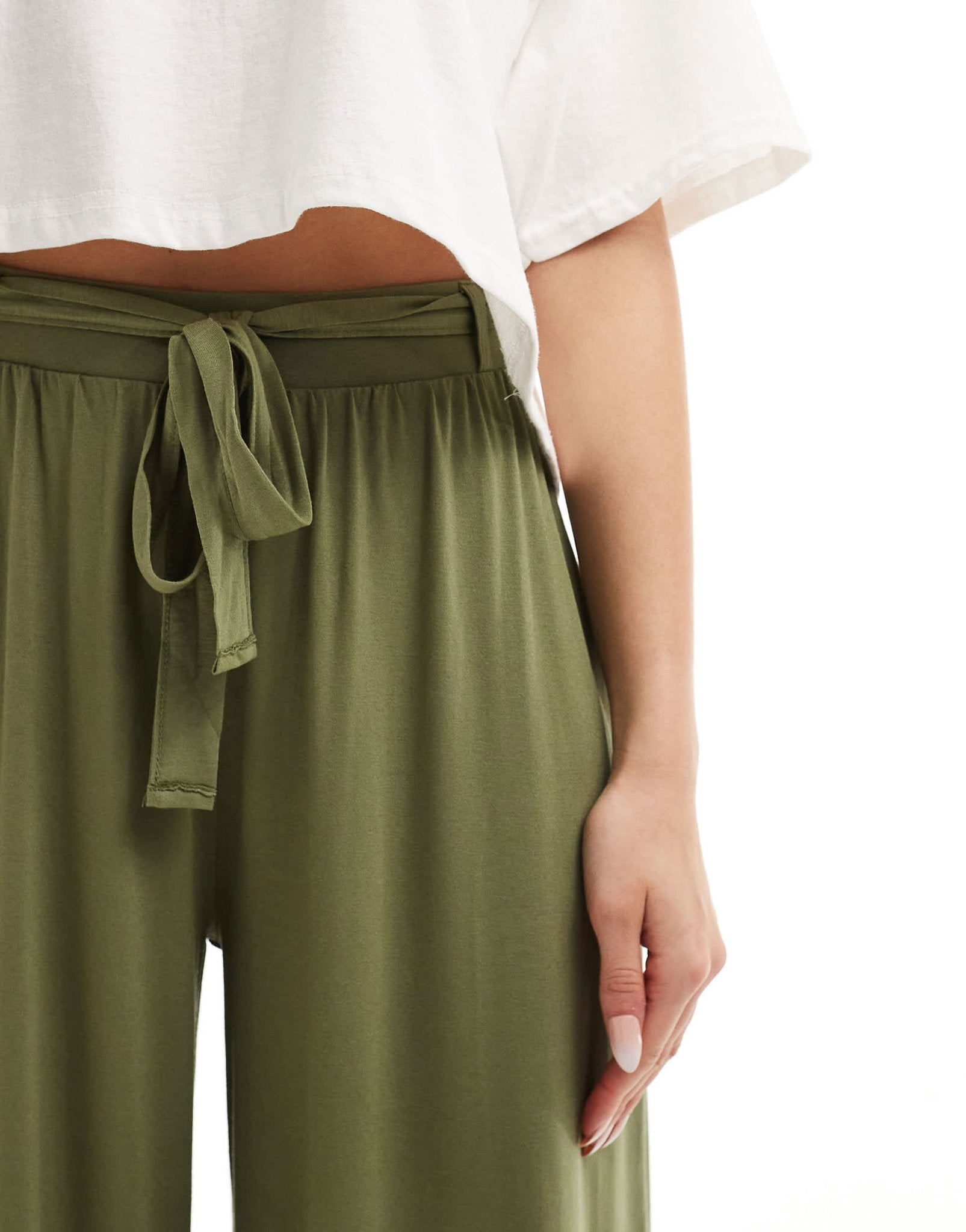 ASOS DESIGN tie belt wide leg trouser in khaki - ASOS Sample Sale EU Store