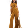 ASOS DESIGN tie front wide leg jumpsuit in brown