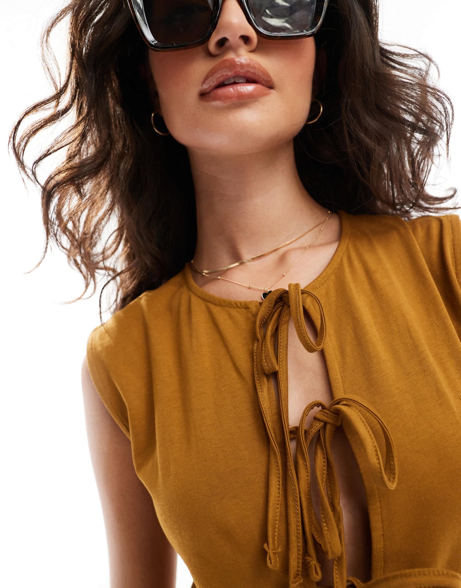 ASOS DESIGN tie front wide leg jumpsuit in brown - ASOS Sample Sale EU Store