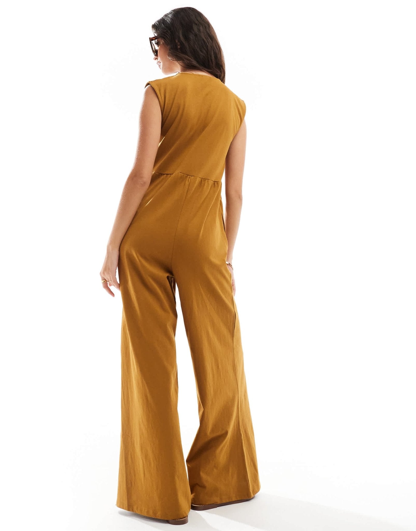 ASOS DESIGN tie front wide leg jumpsuit in brown - ASOS Sample Sale EU Store