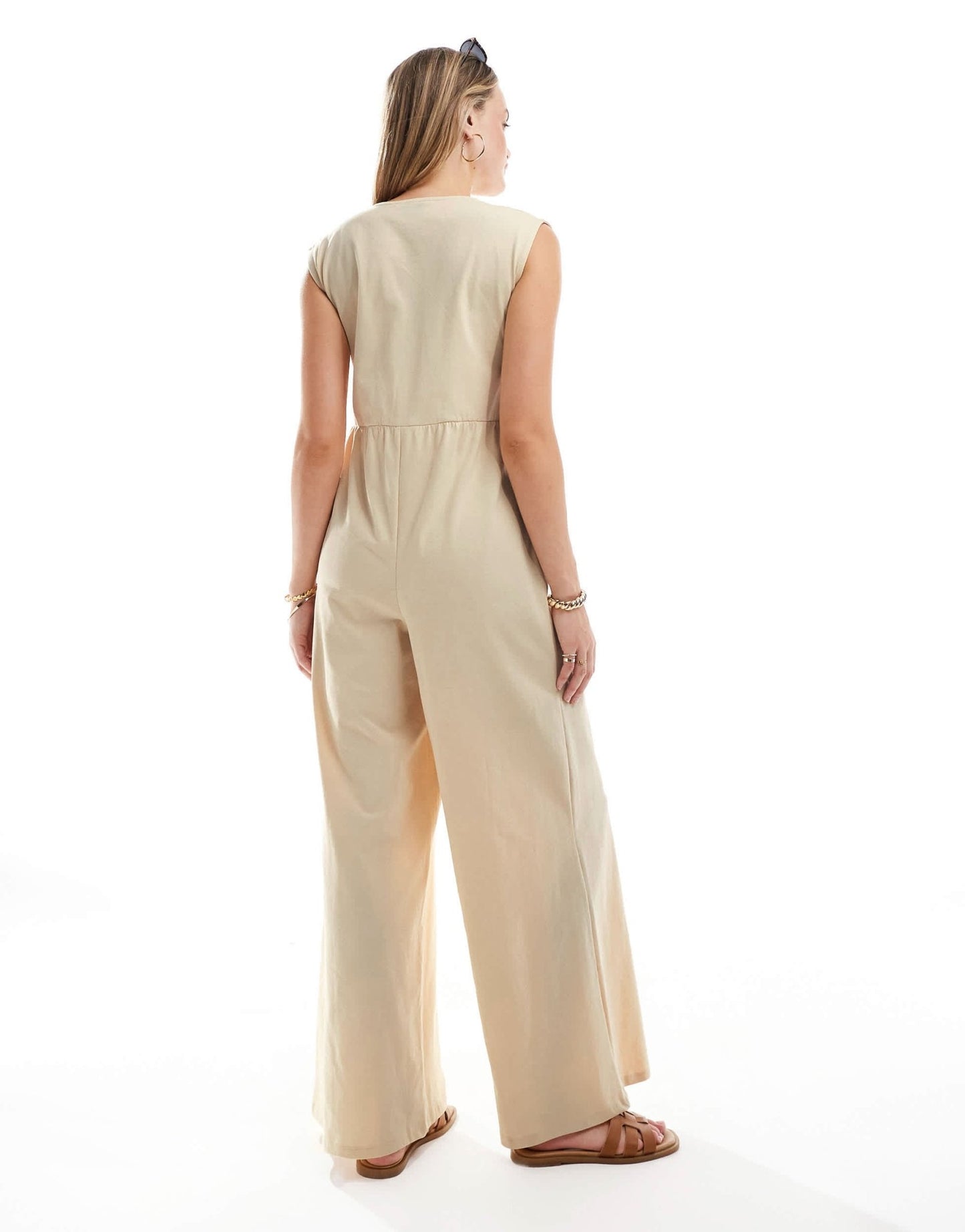ASOS DESIGN tie front wide leg jumpsuit in stone - ASOS Sample Sale EU Store