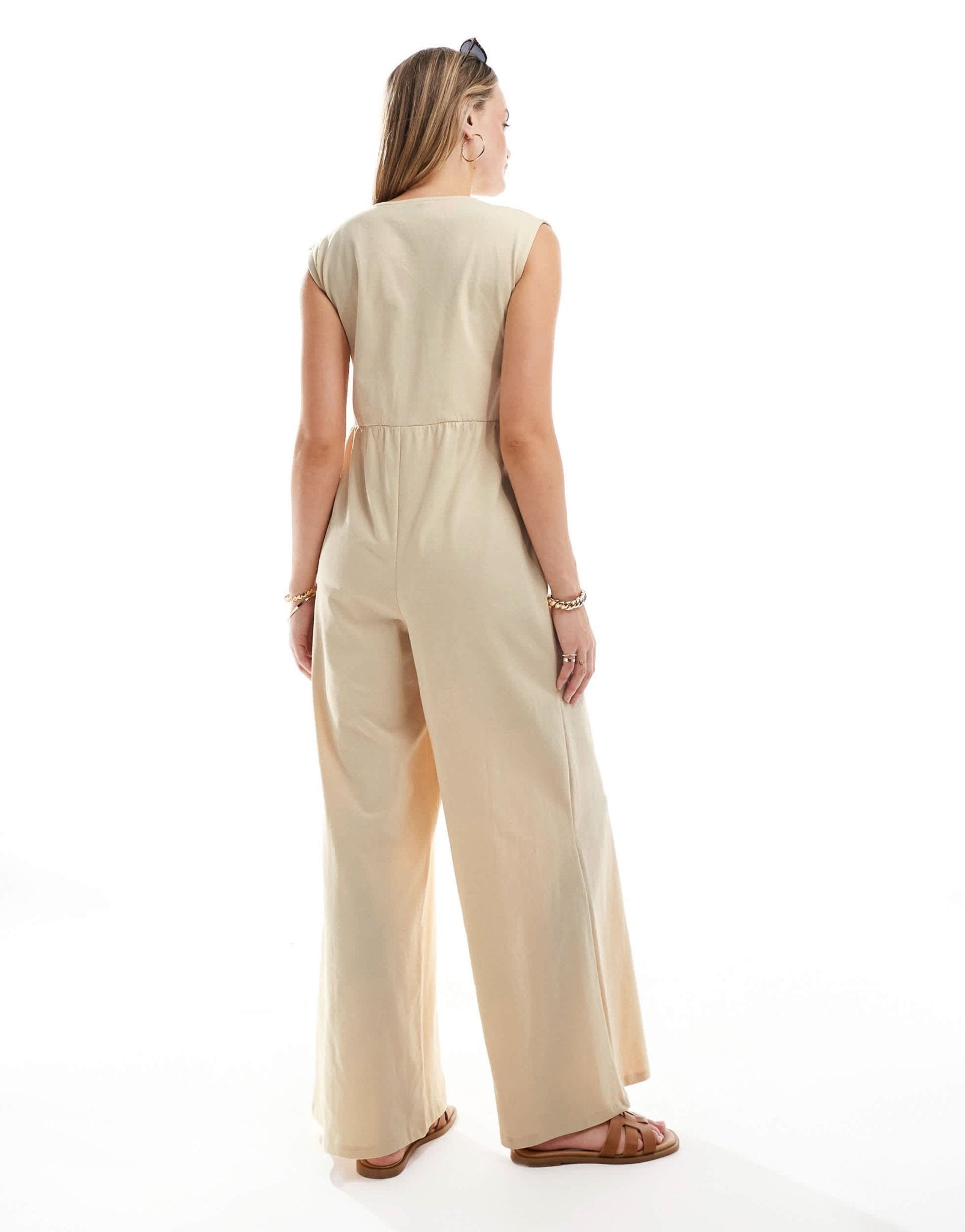 ASOS DESIGN tie front wide leg jumpsuit in stone - ASOS Sample Sale EU Store