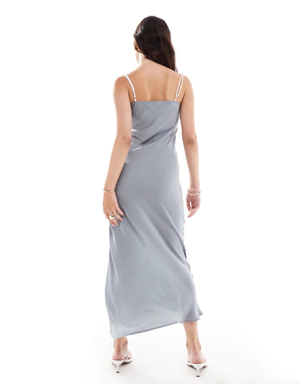 ASOS DESIGN tie up cut out strappy satin midi dress in grey - ASOS Sample Sale EU Store