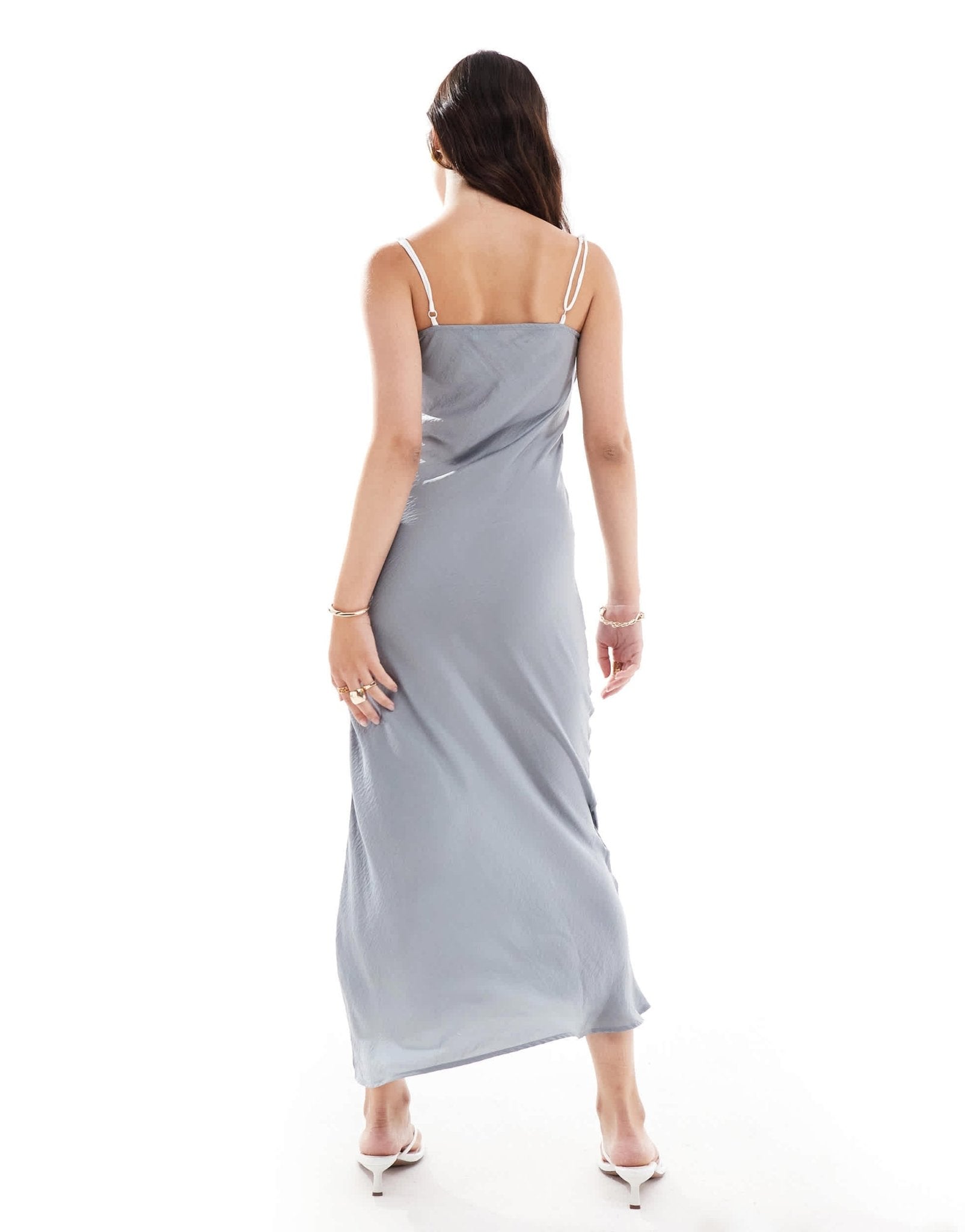 ASOS DESIGN tie up cut out strappy satin midi dress in grey - ASOS Sample Sale EU Store