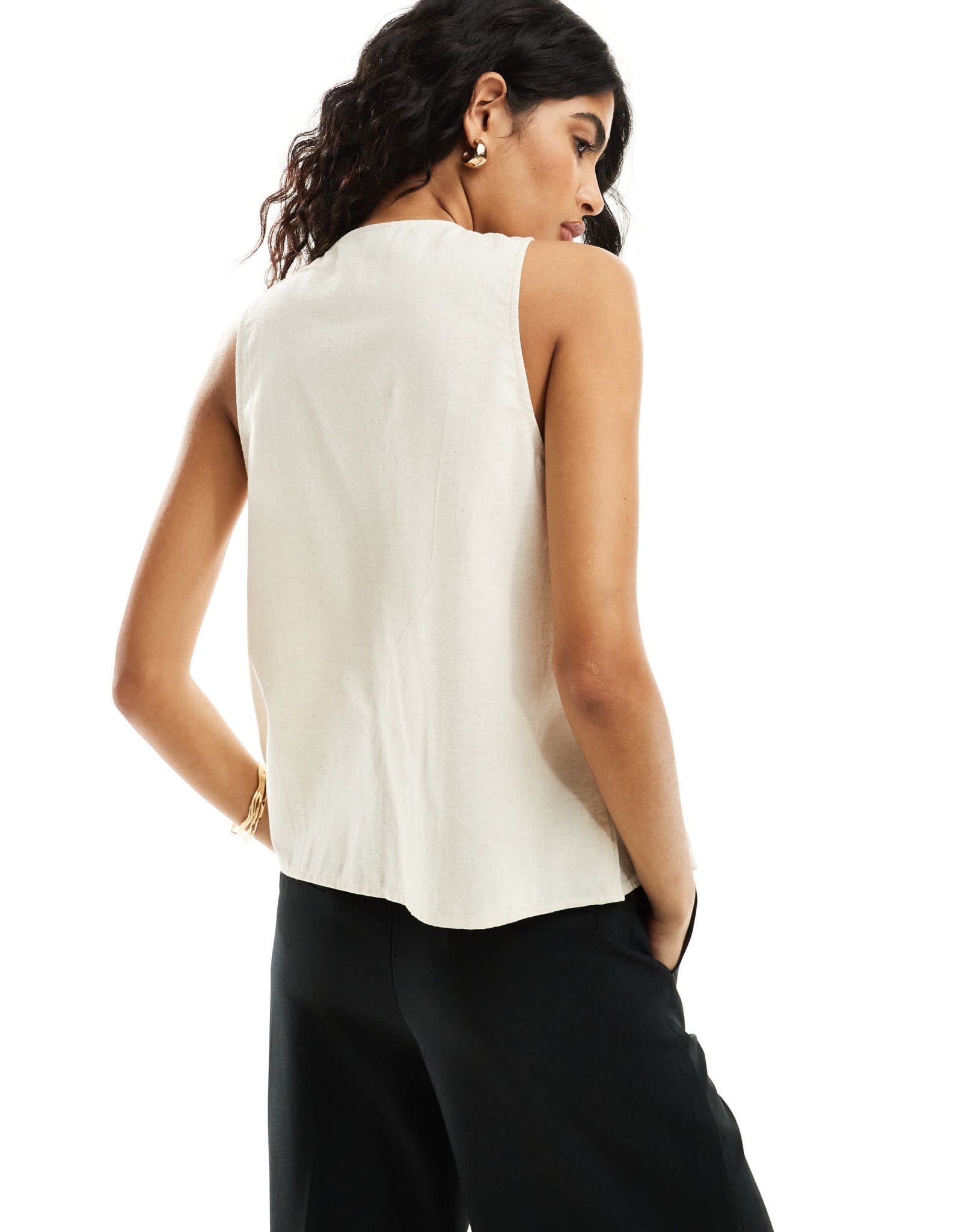 ASOS DESIGN tie waist linen waistcoat in natural - ASOS Sample Sale EU Store