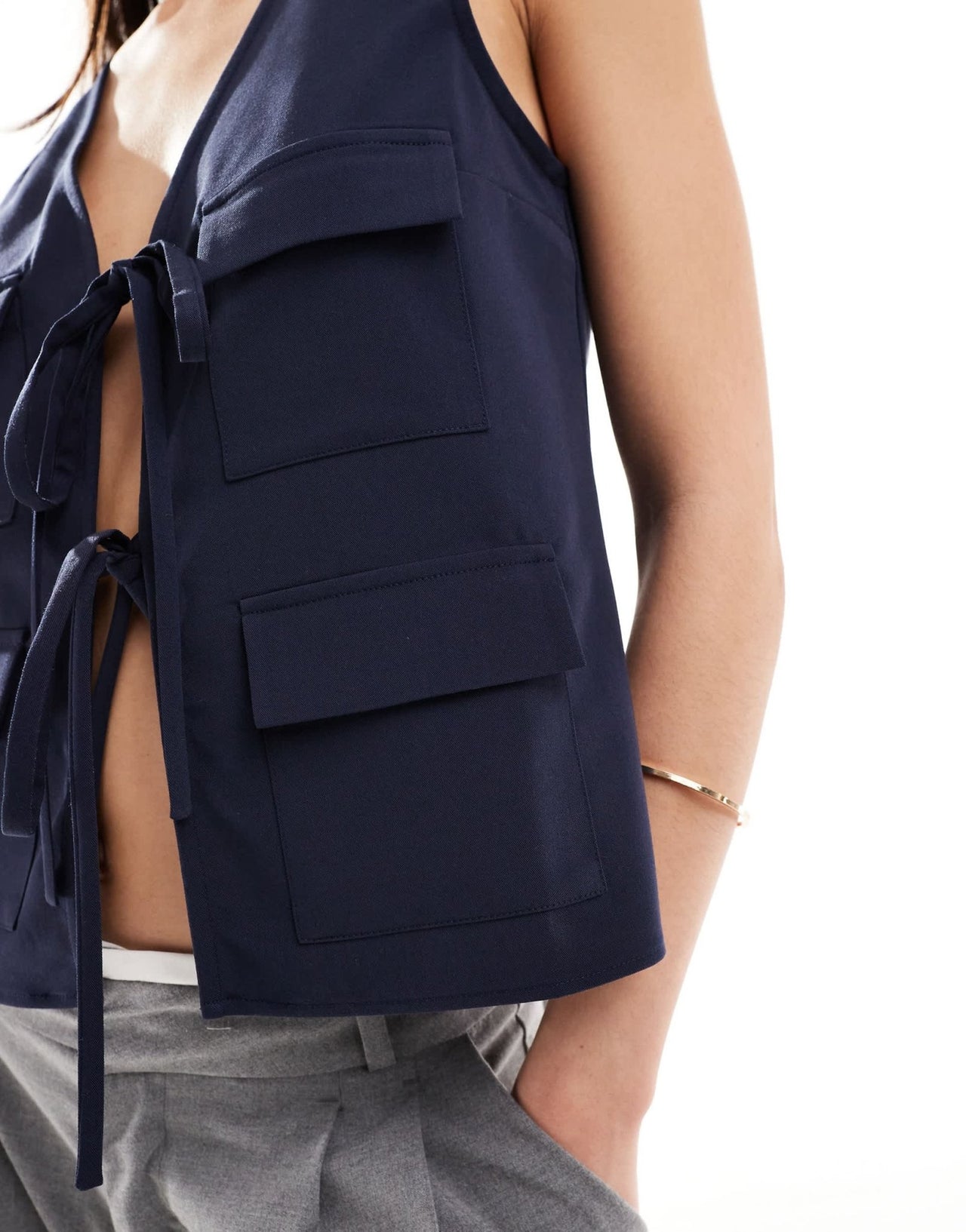 ASOS DESIGN tie waist waistcoat in navy crepe - ASOS Sample Sale EU Store