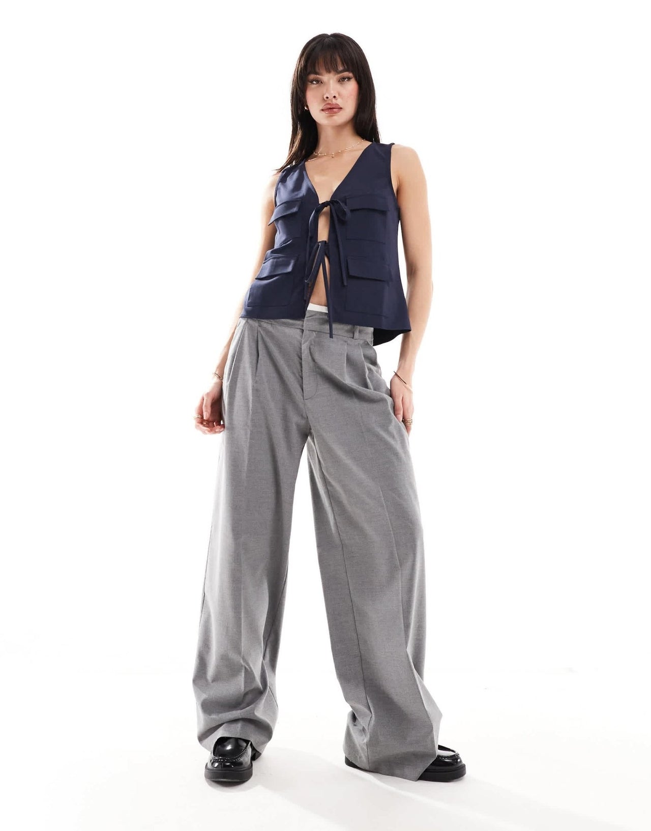 ASOS DESIGN tie waist waistcoat in navy crepe - ASOS Sample Sale EU Store