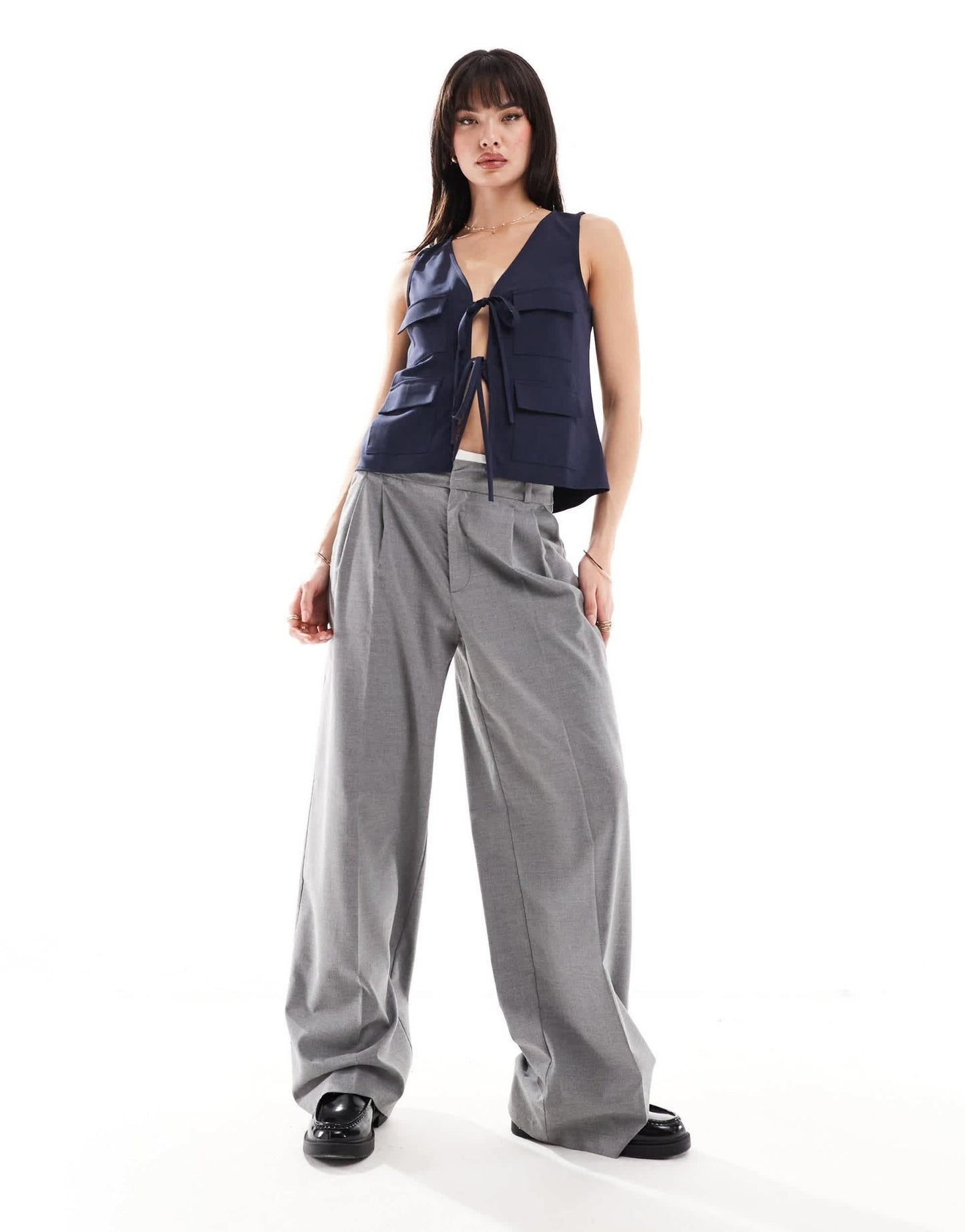 ASOS DESIGN tie waist waistcoat in navy crepe - ASOS Sample Sale EU Store