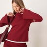 ASOS DESIGN tipped waffle co ord top with flare sleeve in burgundy