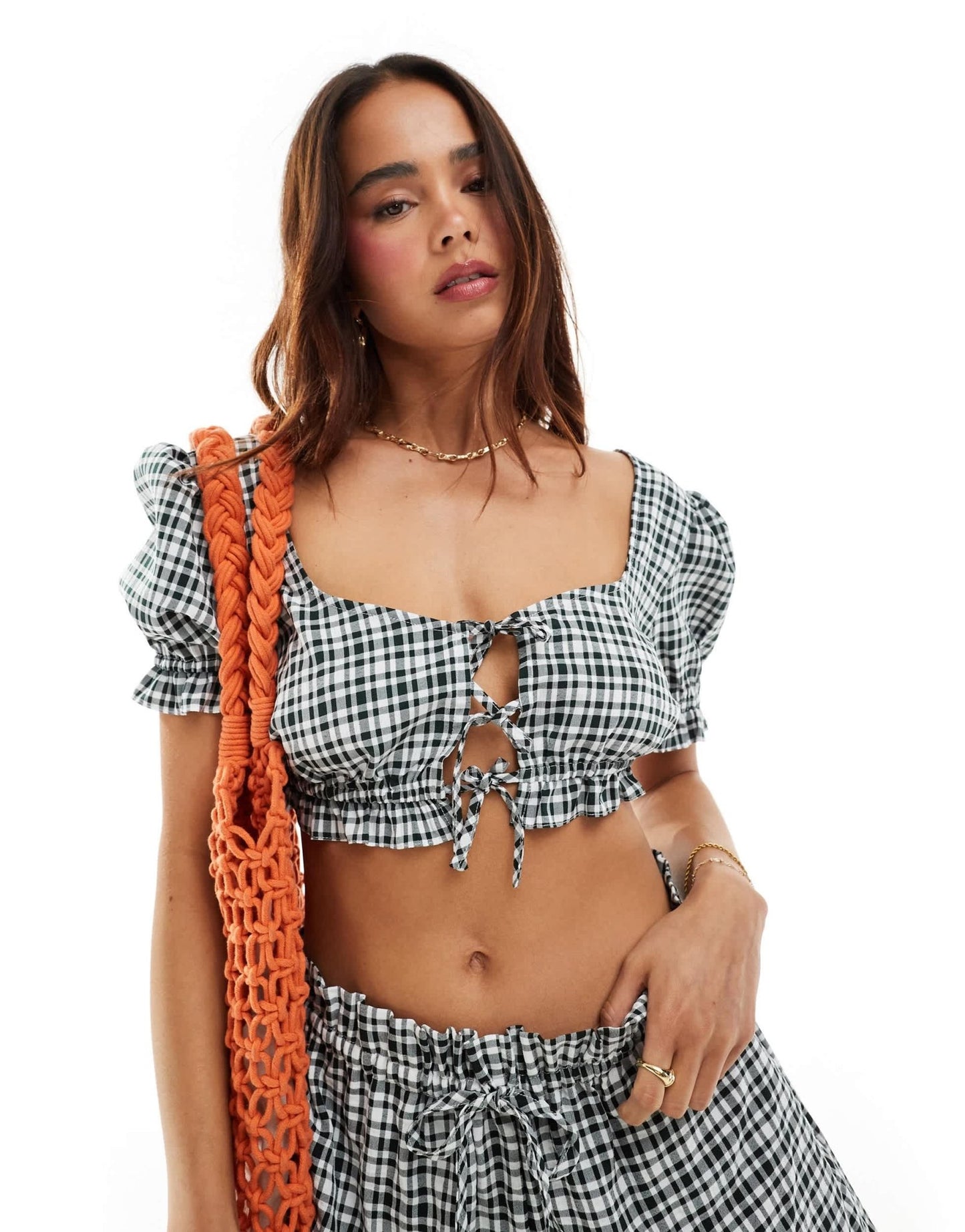 ASOS DESIGN top with tie front in mono gingham co - ord - ASOS Sample Sale EU Store