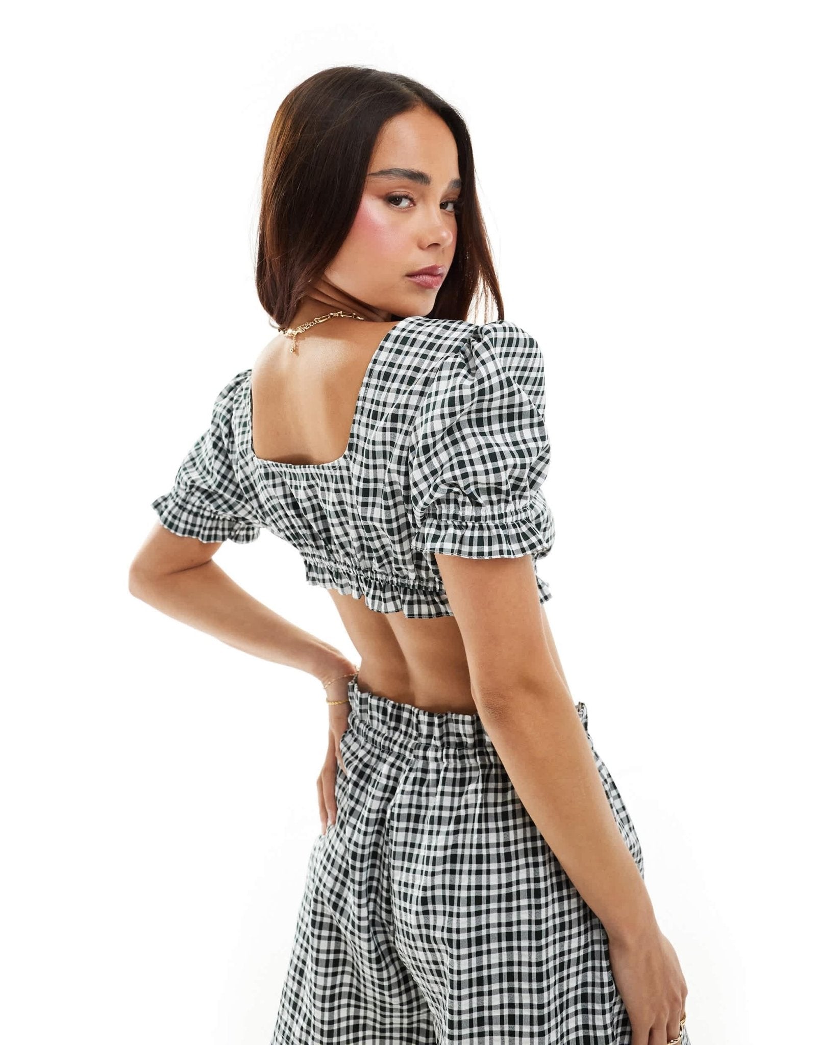 ASOS DESIGN top with tie front in mono gingham co - ord - ASOS Sample Sale EU Store