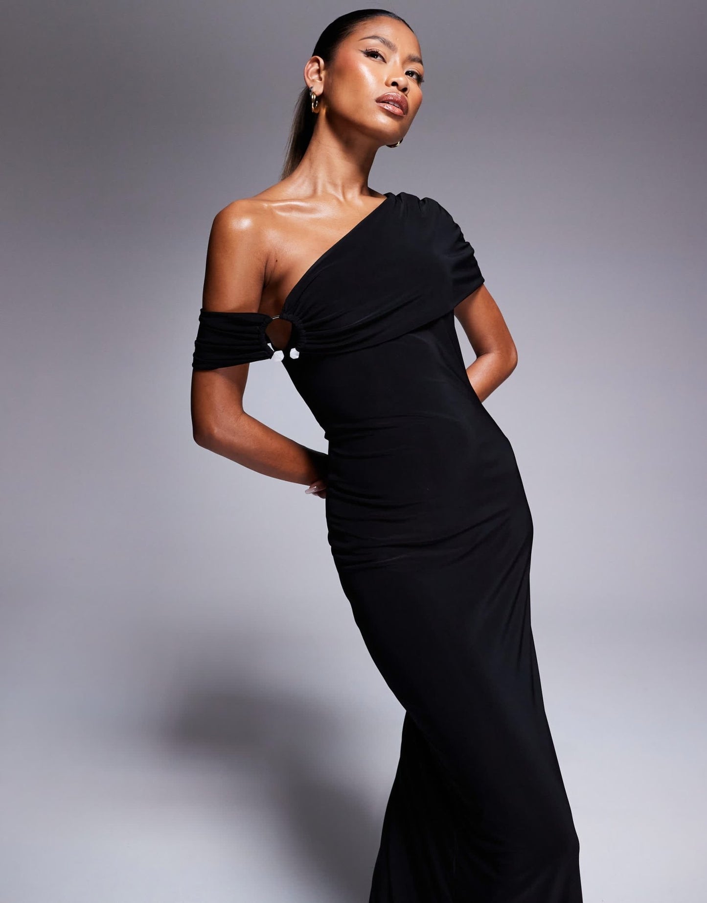 ASOS DESIGN trim detail bardot maxi dress in black - ASOS Sample Sale EU Store