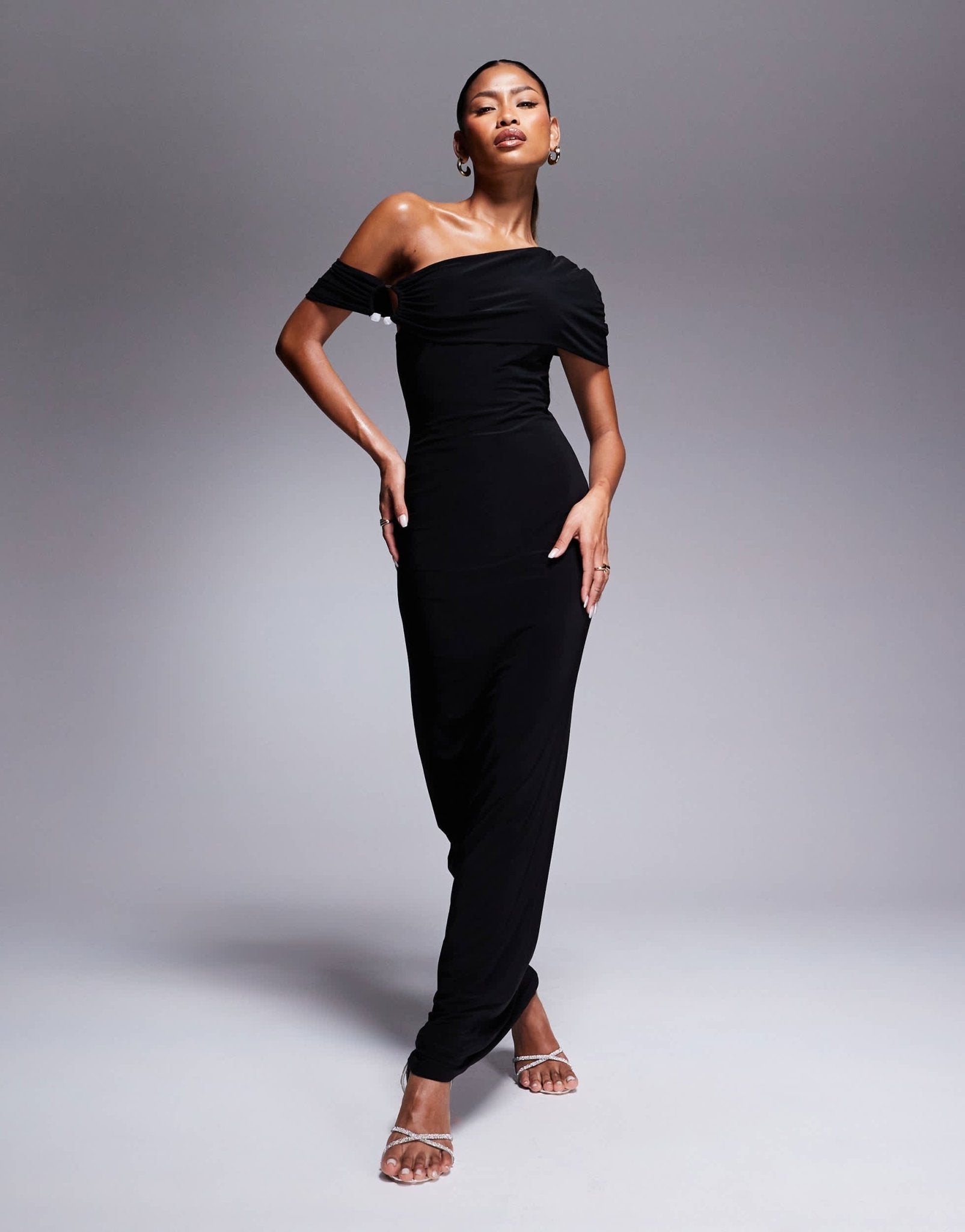 ASOS DESIGN trim detail bardot maxi dress in black - ASOS Sample Sale EU Store