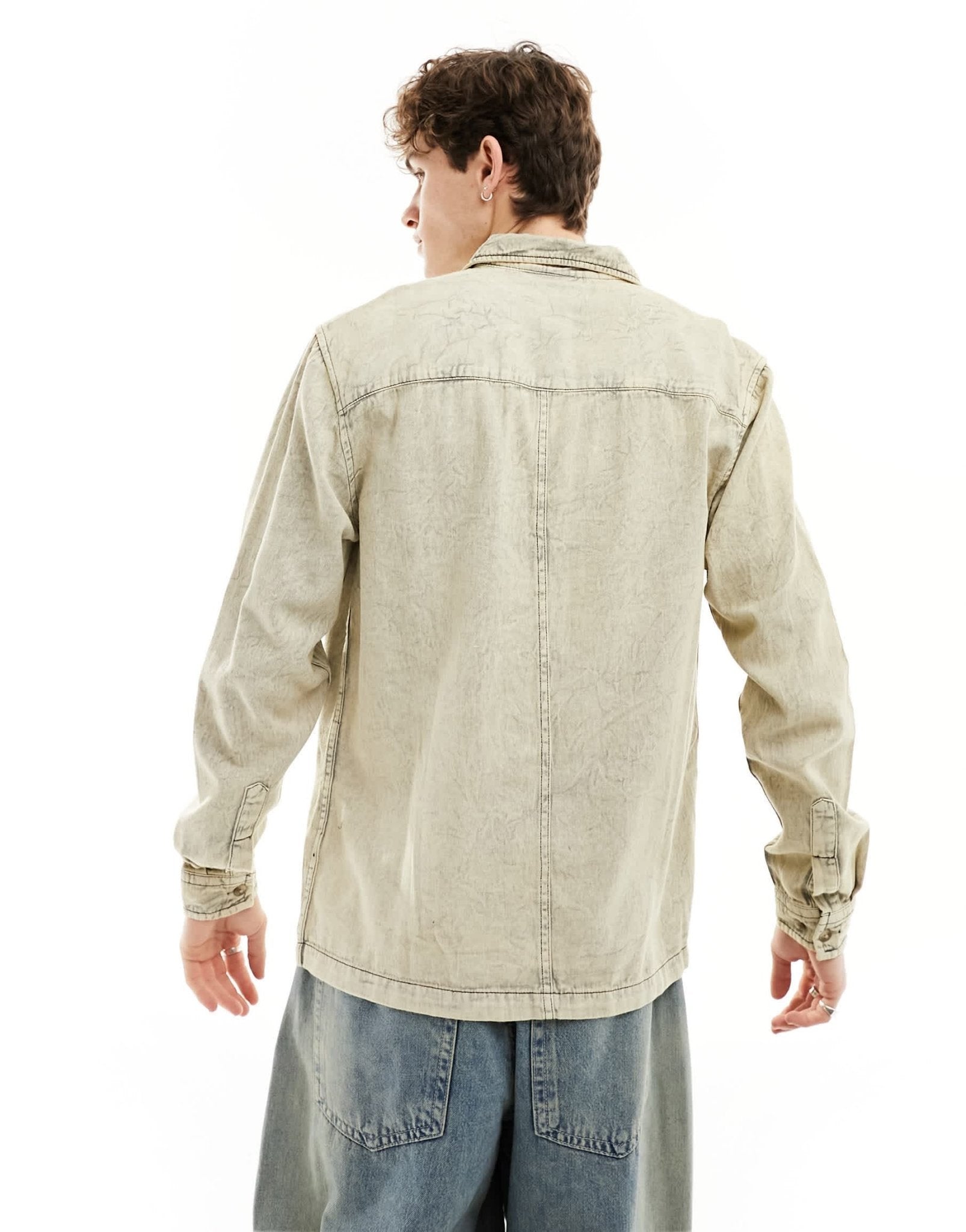 ASOS DESIGN twill overshirt with double pockets in washed stone - ASOS Sample Sale EU Store