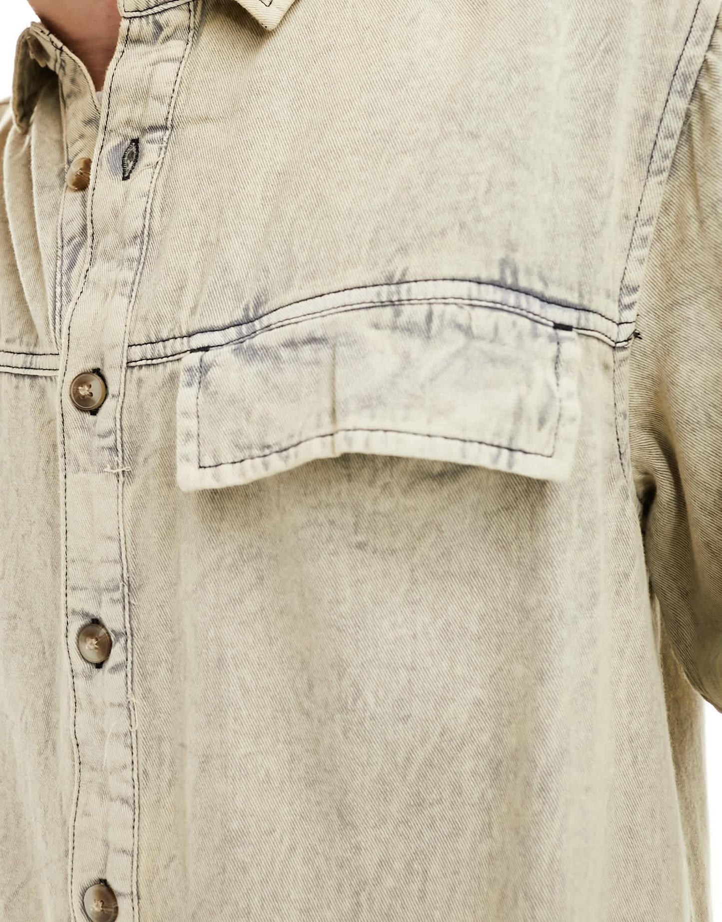 ASOS DESIGN twill overshirt with double pockets in washed stone - ASOS Sample Sale EU Store