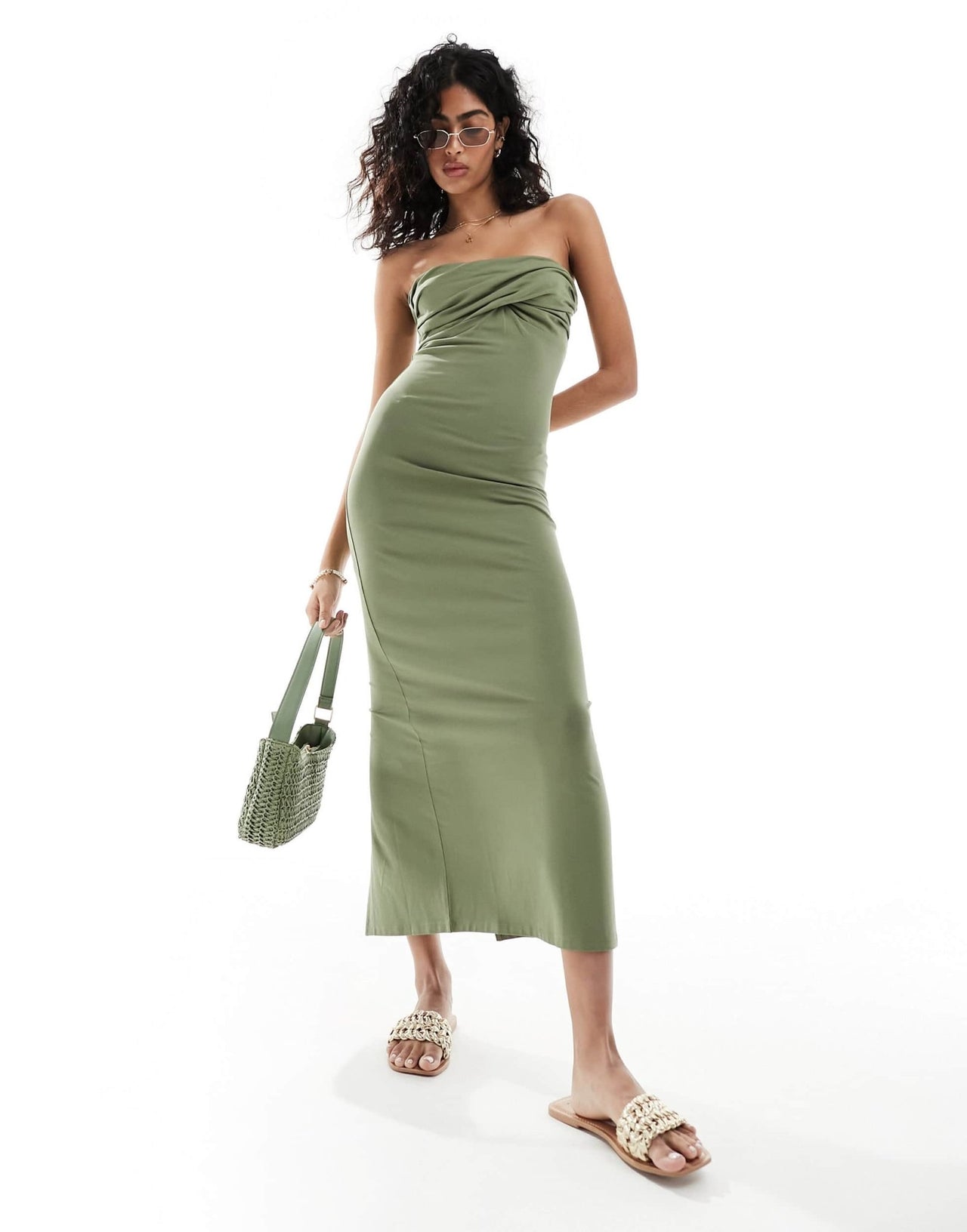 ASOS DESIGN twist bust bodycon bandeau midaxi dress olive green - ASOS Sample Sale EU Store