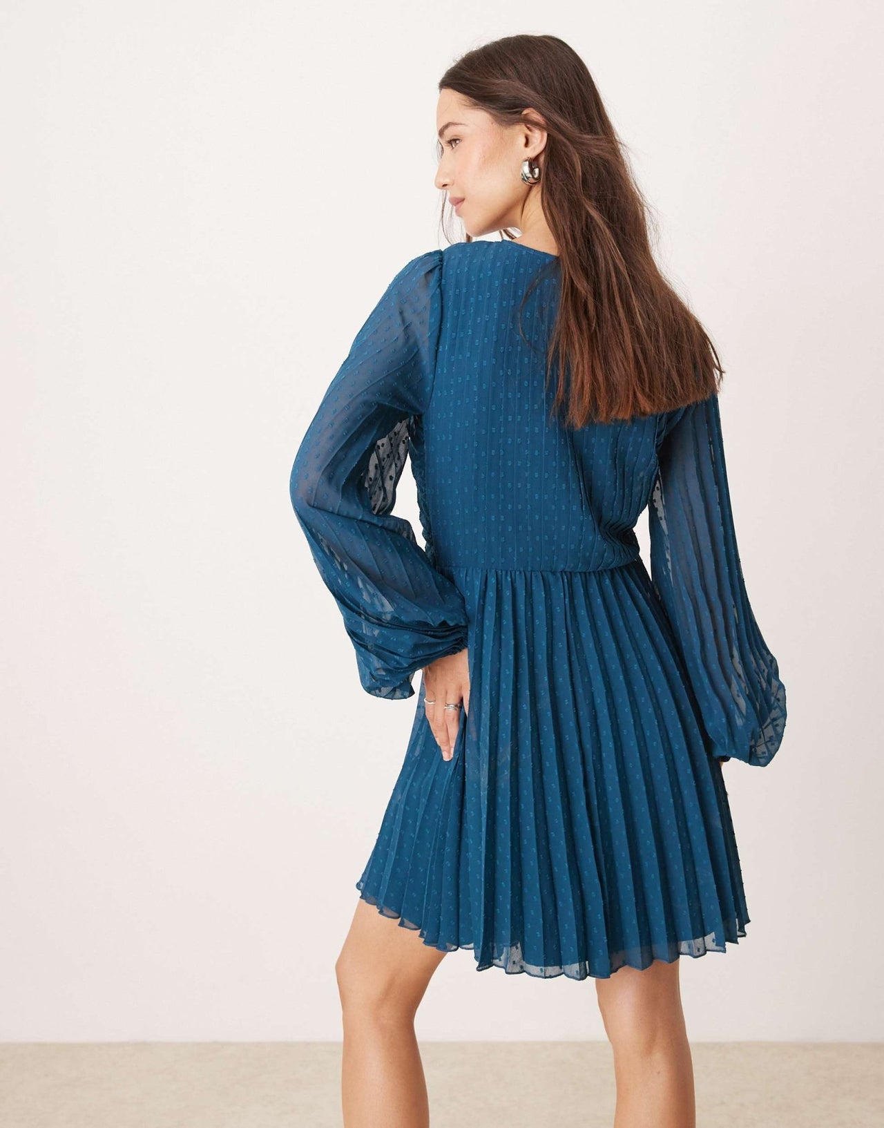 ASOS DESIGN twist detail wrap front pleated mini dress in petrol blue - ASOS Sample Sale EU Store