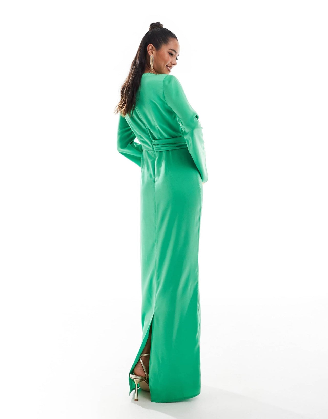 ASOS DESIGN twist front fluted sleeve maxi dress in green - ASOS Sample Sale EU Store