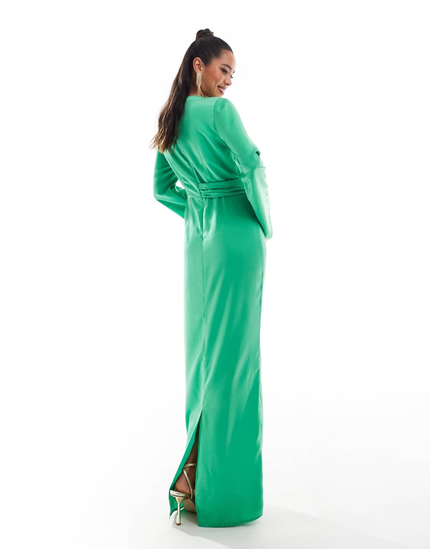 ASOS DESIGN twist front fluted sleeve maxi dress in green - ASOS Sample Sale EU Store