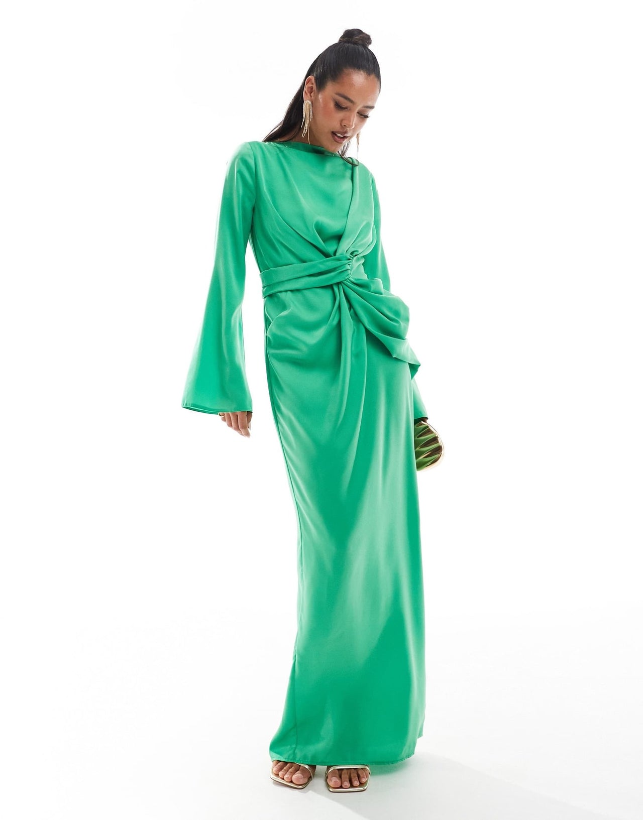 ASOS DESIGN twist front fluted sleeve maxi dress in green - ASOS Sample Sale EU Store