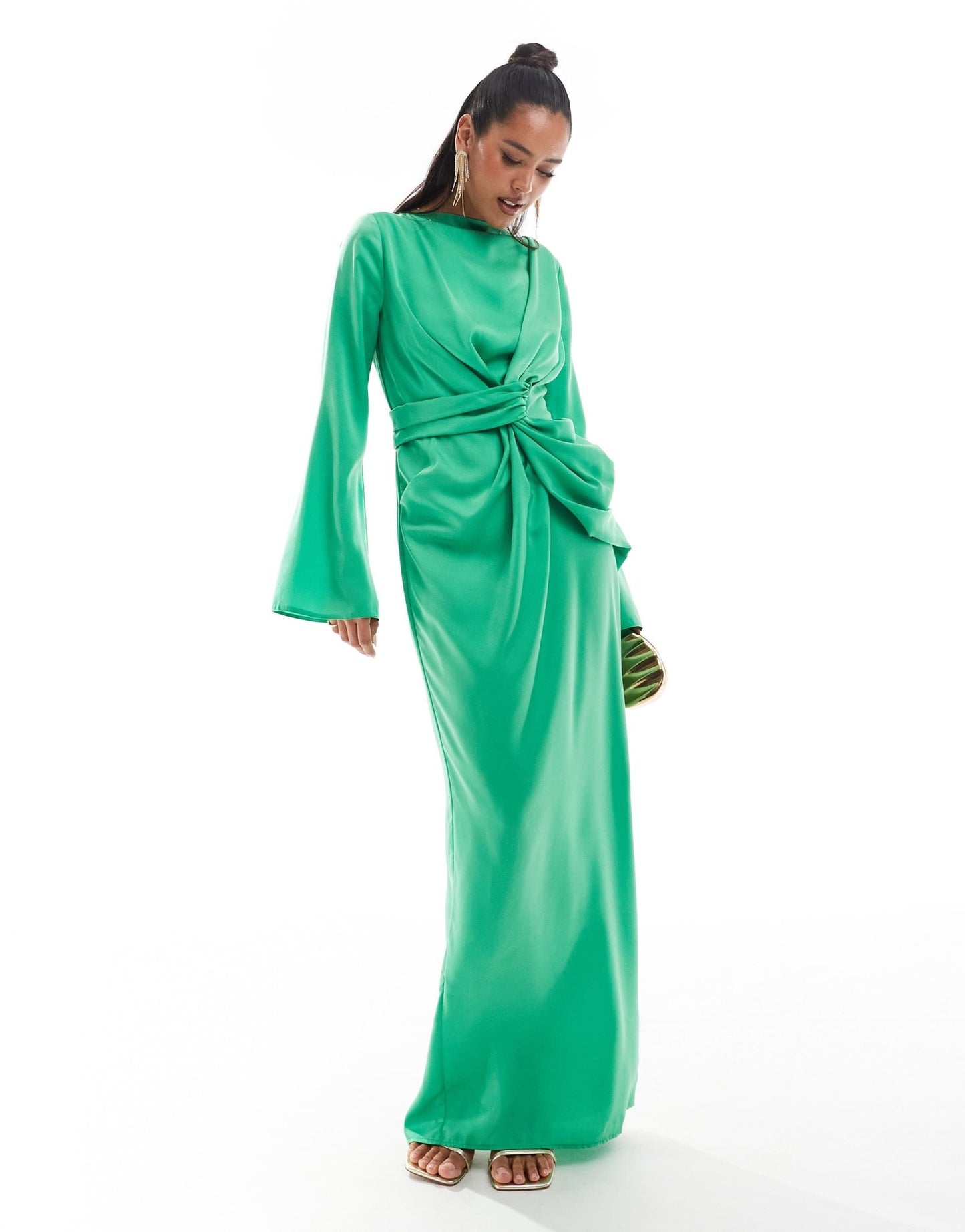 ASOS DESIGN twist front fluted sleeve maxi dress in green - ASOS Sample Sale EU Store