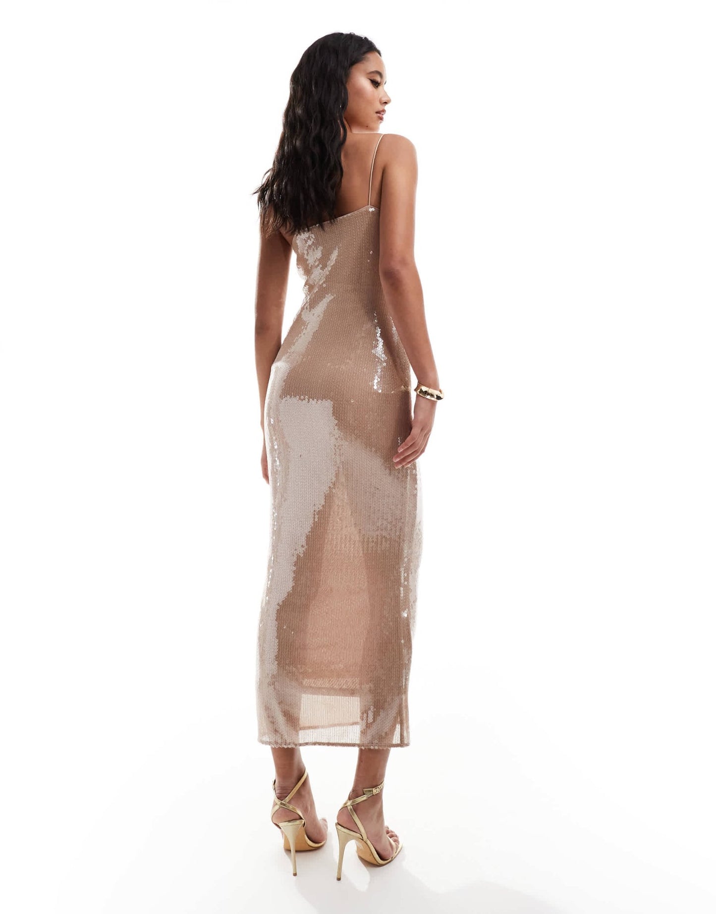 ASOS DESIGN underwired cup detail square neck cami dress in rose gold sheer sequin - ASOS Sample Sale EU Store