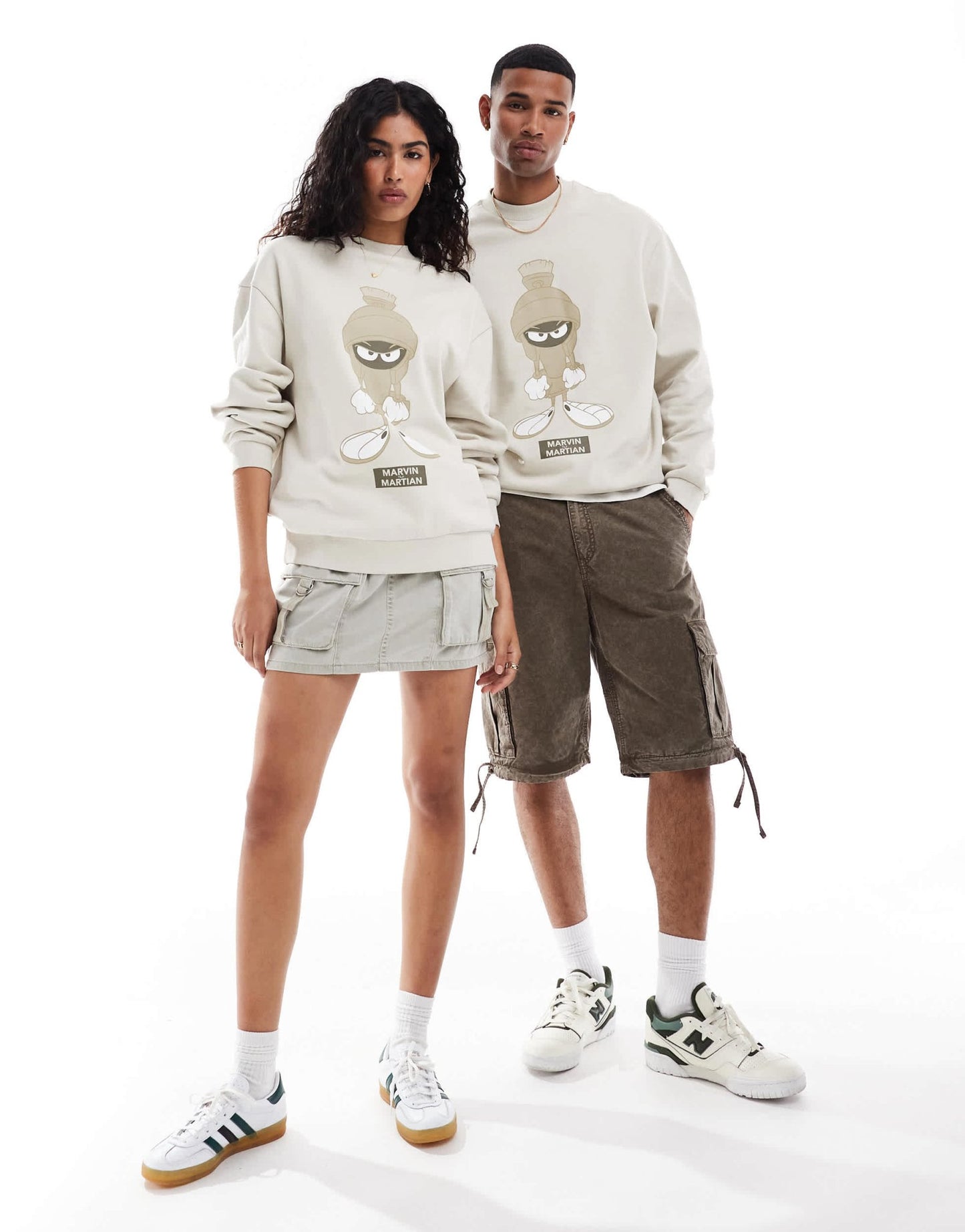 ASOS DESIGN unisex oversized sweatshirt with Looney Tunes Marvin the Martian print in stone - ASOS Sample Sale EU Store