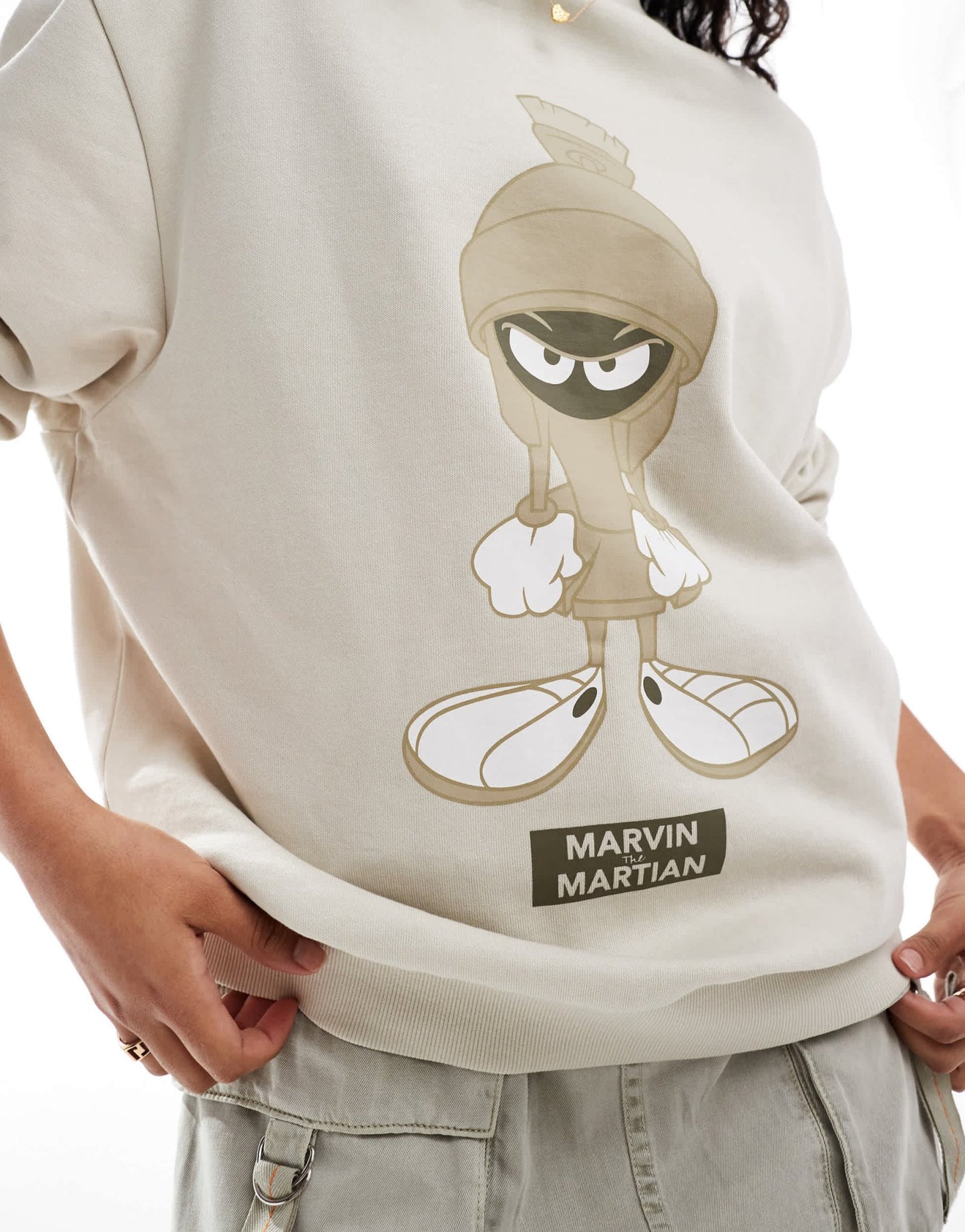 ASOS DESIGN unisex oversized sweatshirt with Looney Tunes Marvin the Martian print in stone - ASOS Sample Sale EU Store