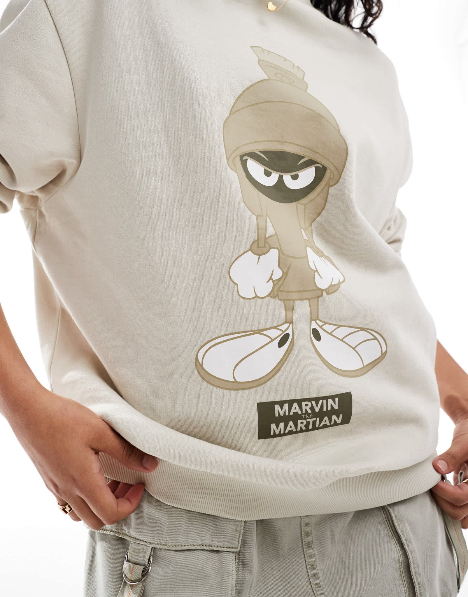 ASOS DESIGN unisex oversized sweatshirt with Looney Tunes Marvin the Martian print in stone - ASOS Sample Sale EU Store