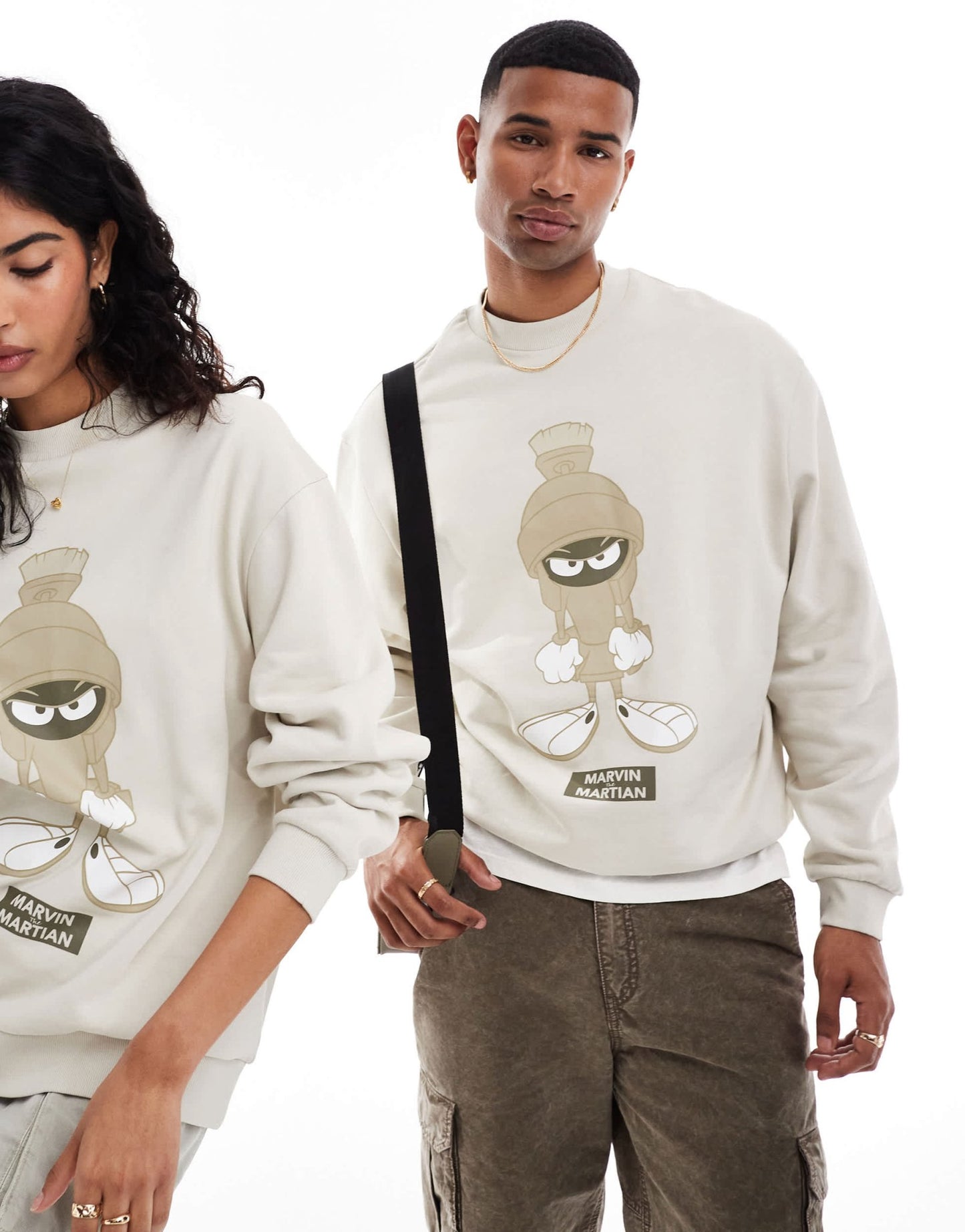 ASOS DESIGN unisex oversized sweatshirt with Looney Tunes Marvin the Martian print in stone - ASOS Sample Sale EU Store