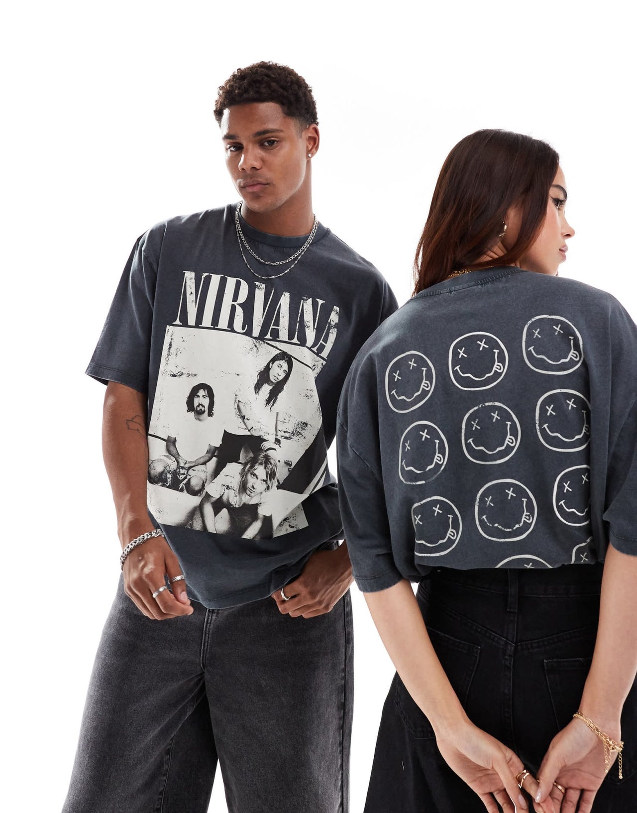 ASOS DESIGN unisex oversized t-shirt with Nirvana prints and embroidery in washed black - ASOS Sample Sale EU Store