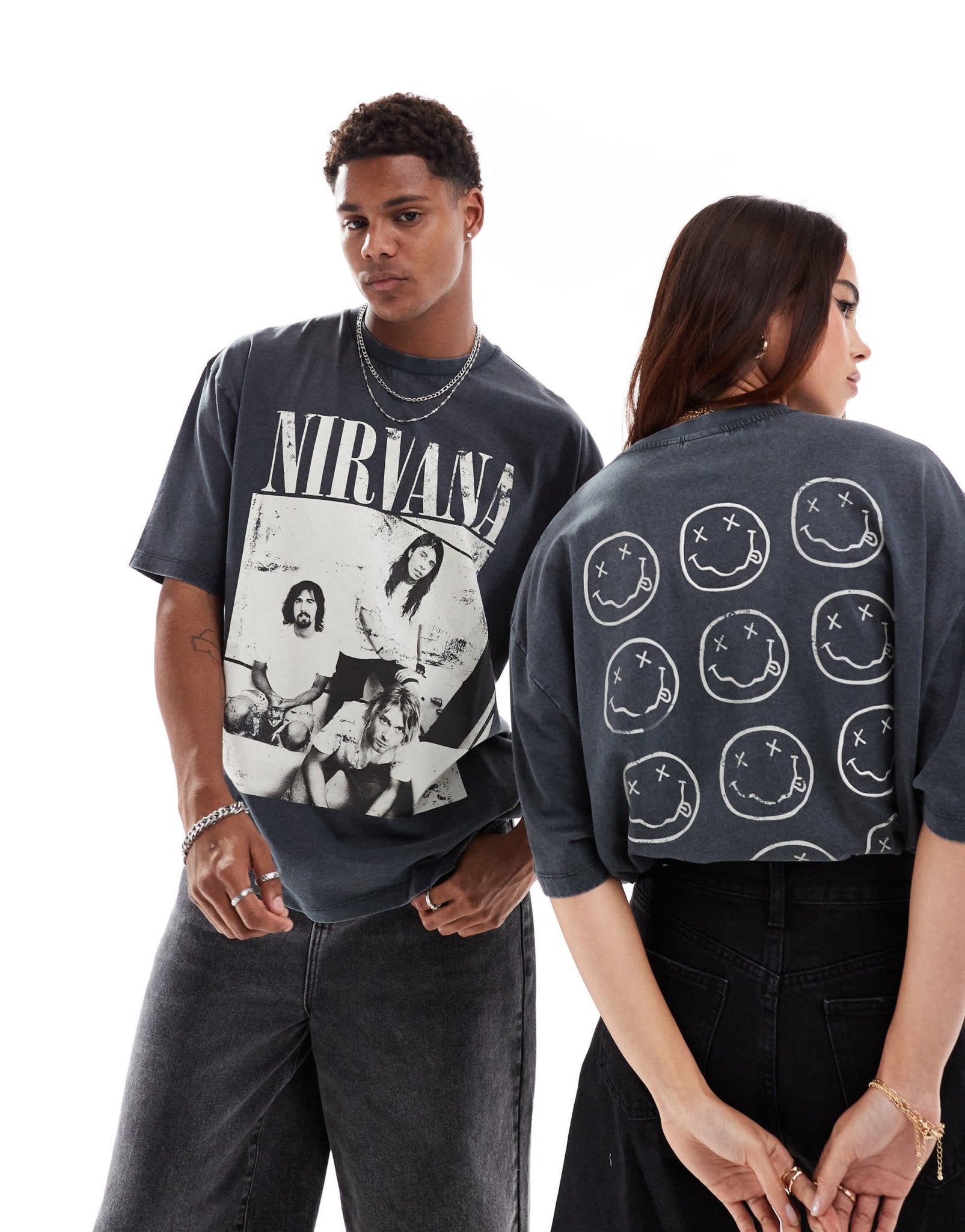 ASOS DESIGN unisex oversized t-shirt with Nirvana prints and embroidery in washed black - ASOS Sample Sale EU Store