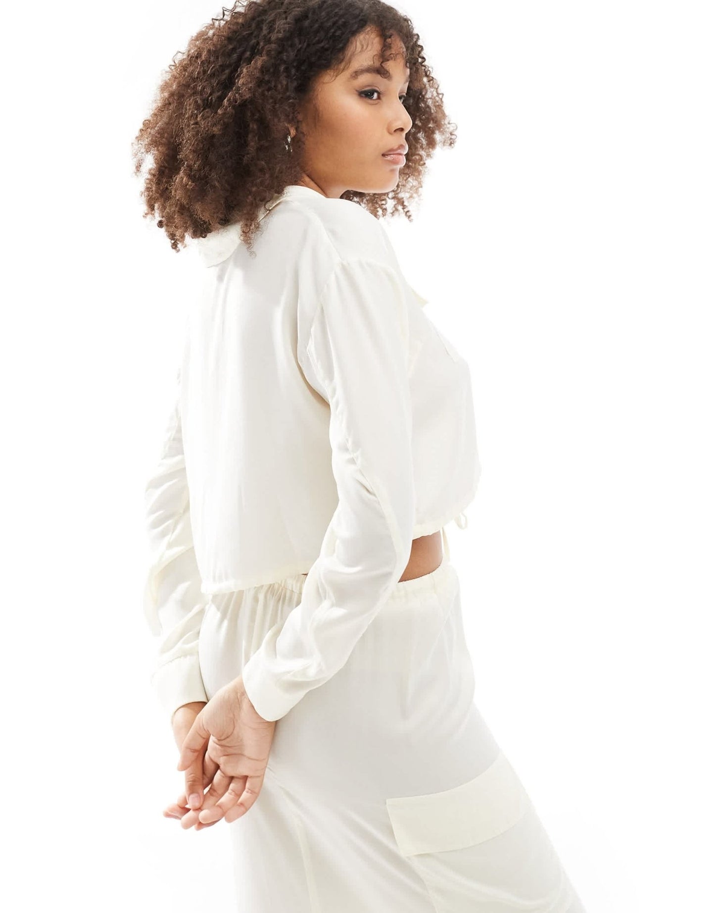 ASOS DESIGN utility detail cropped co - ord shirt in cream - ASOS Sample Sale EU Store