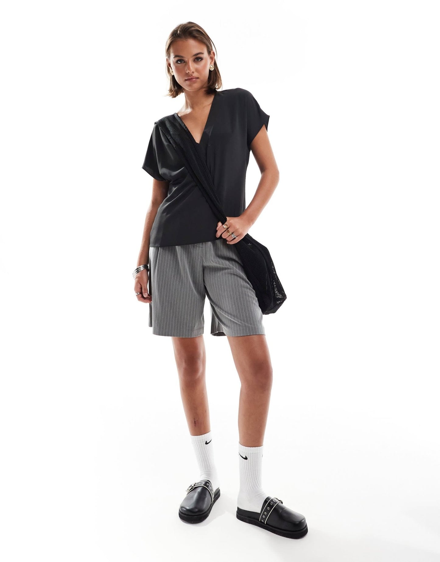 ASOS DESIGN V neck short sleeve top in black - ASOS Sample Sale EU Store