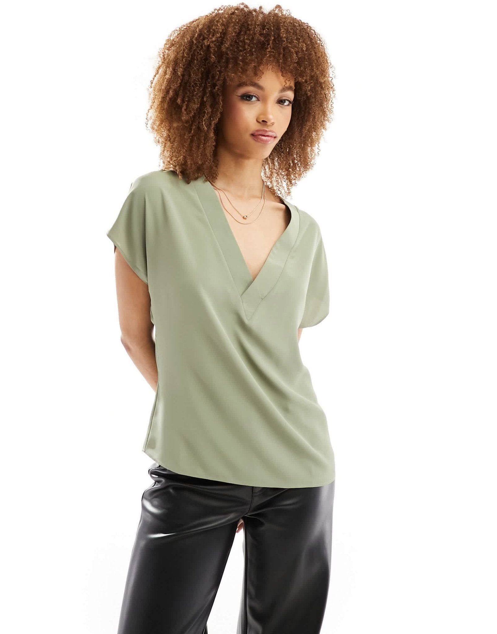 ASOS DESIGN V neck short sleeve top in light khaki - ASOS Sample Sale EU Store