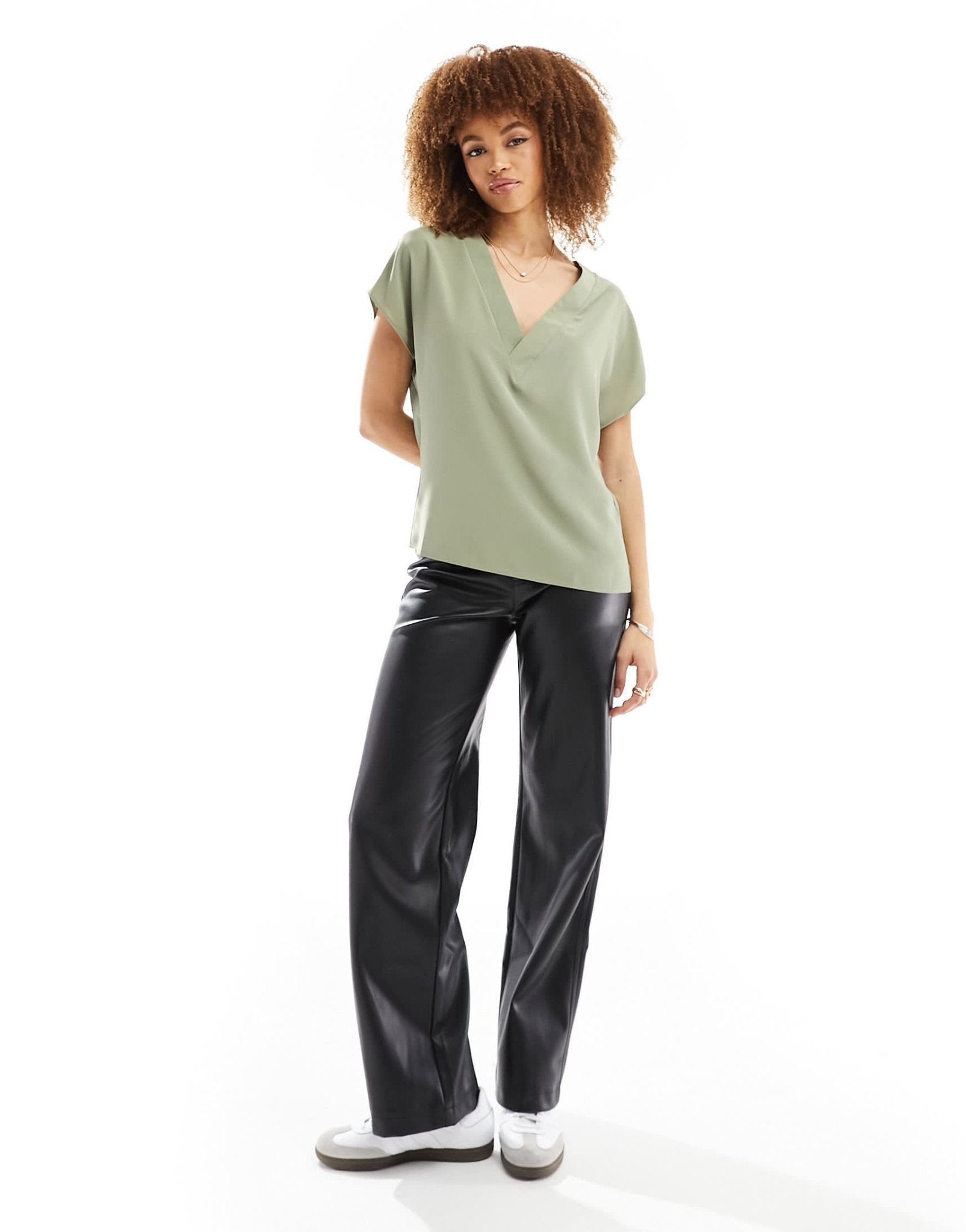 ASOS DESIGN V neck short sleeve top in light khaki - ASOS Sample Sale EU Store