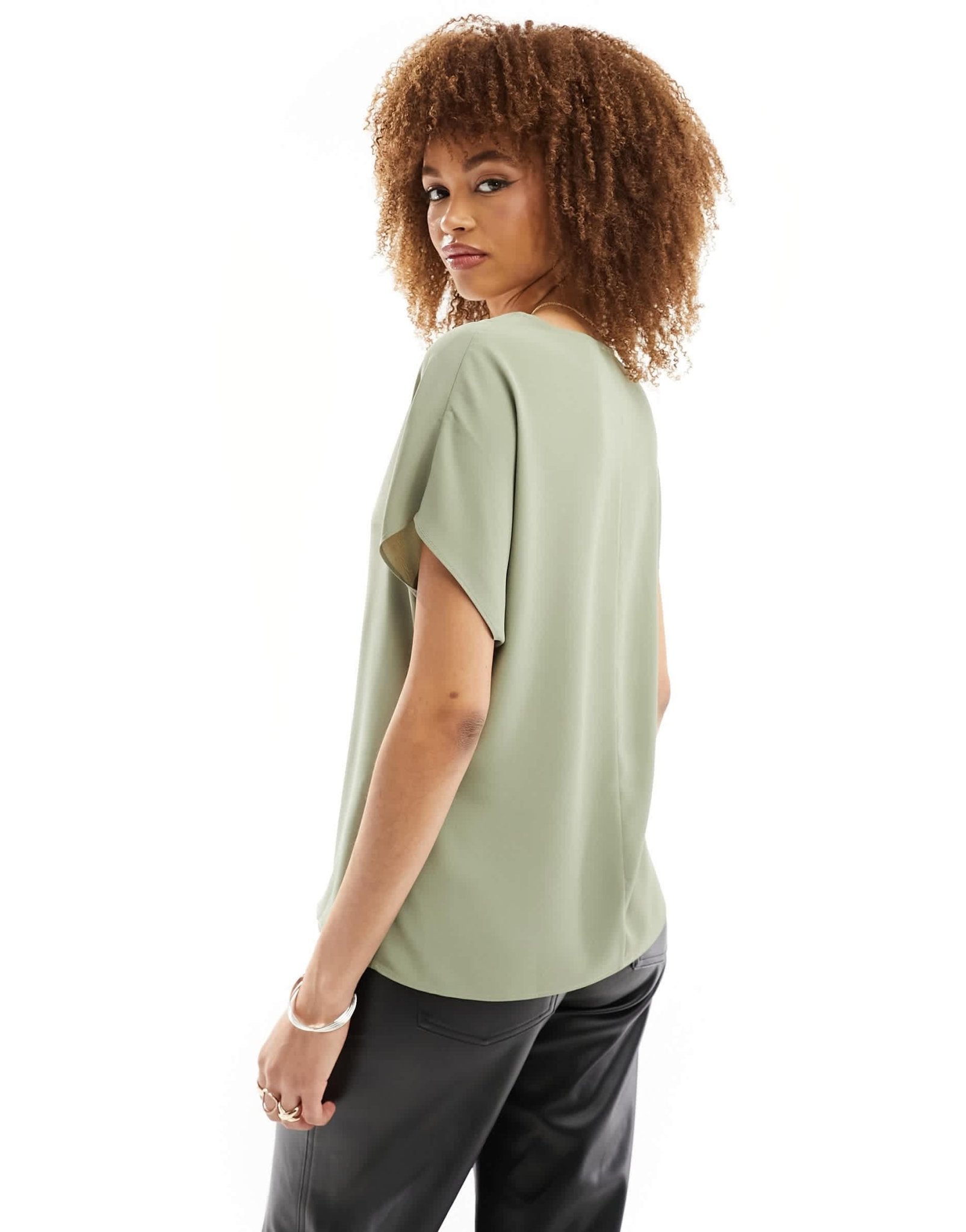ASOS DESIGN V neck short sleeve top in light khaki - ASOS Sample Sale EU Store
