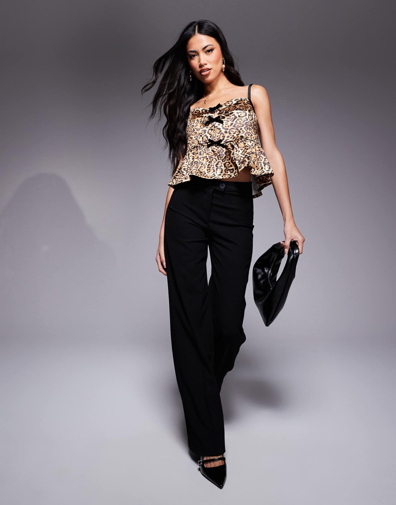 ASOS DESIGN velvet bow detail square neck cami in leopard print satin - ASOS Sample Sale EU Store