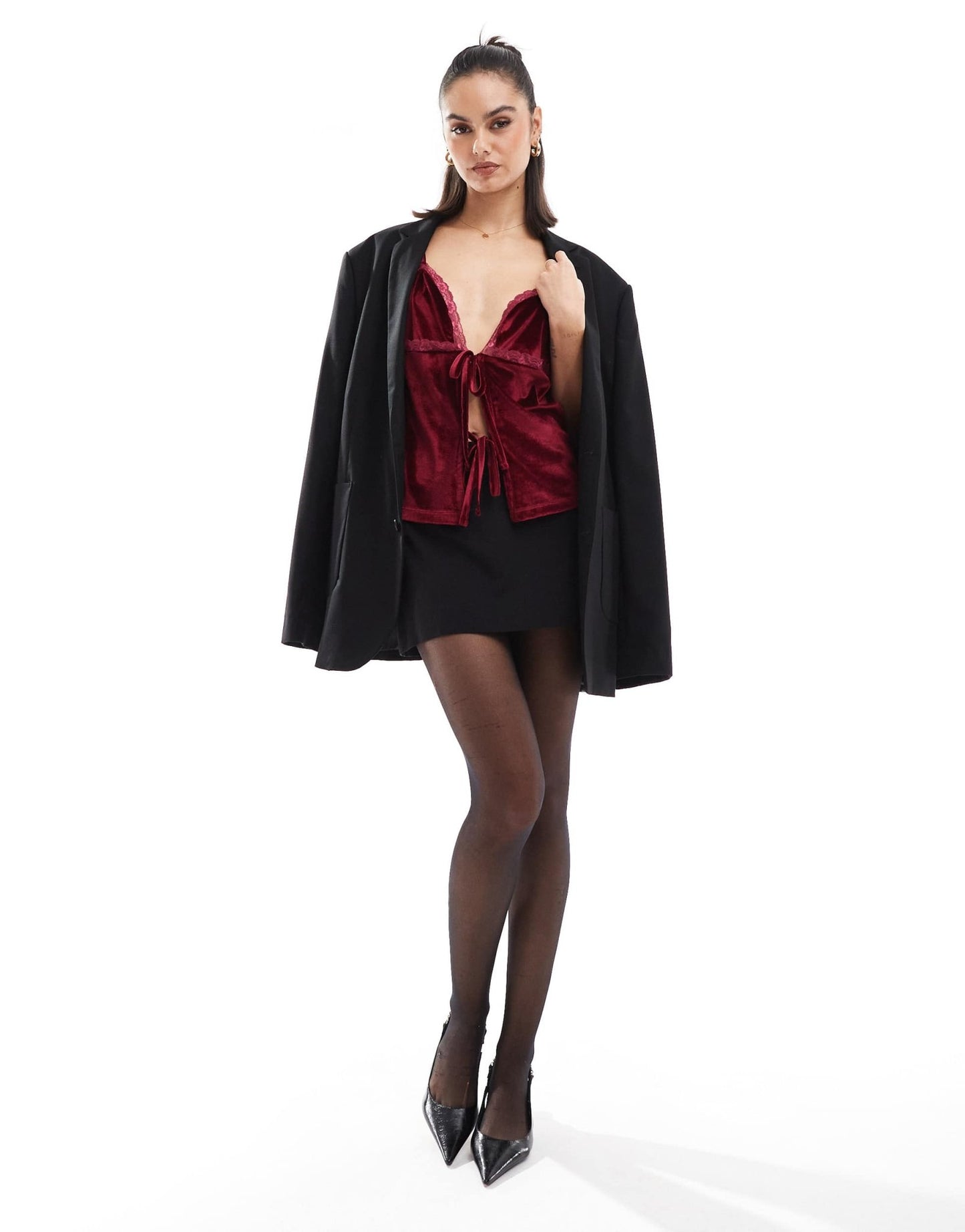 ASOS DESIGN velvet tie front velvet cami in burgundy - ASOS Sample Sale EU Store