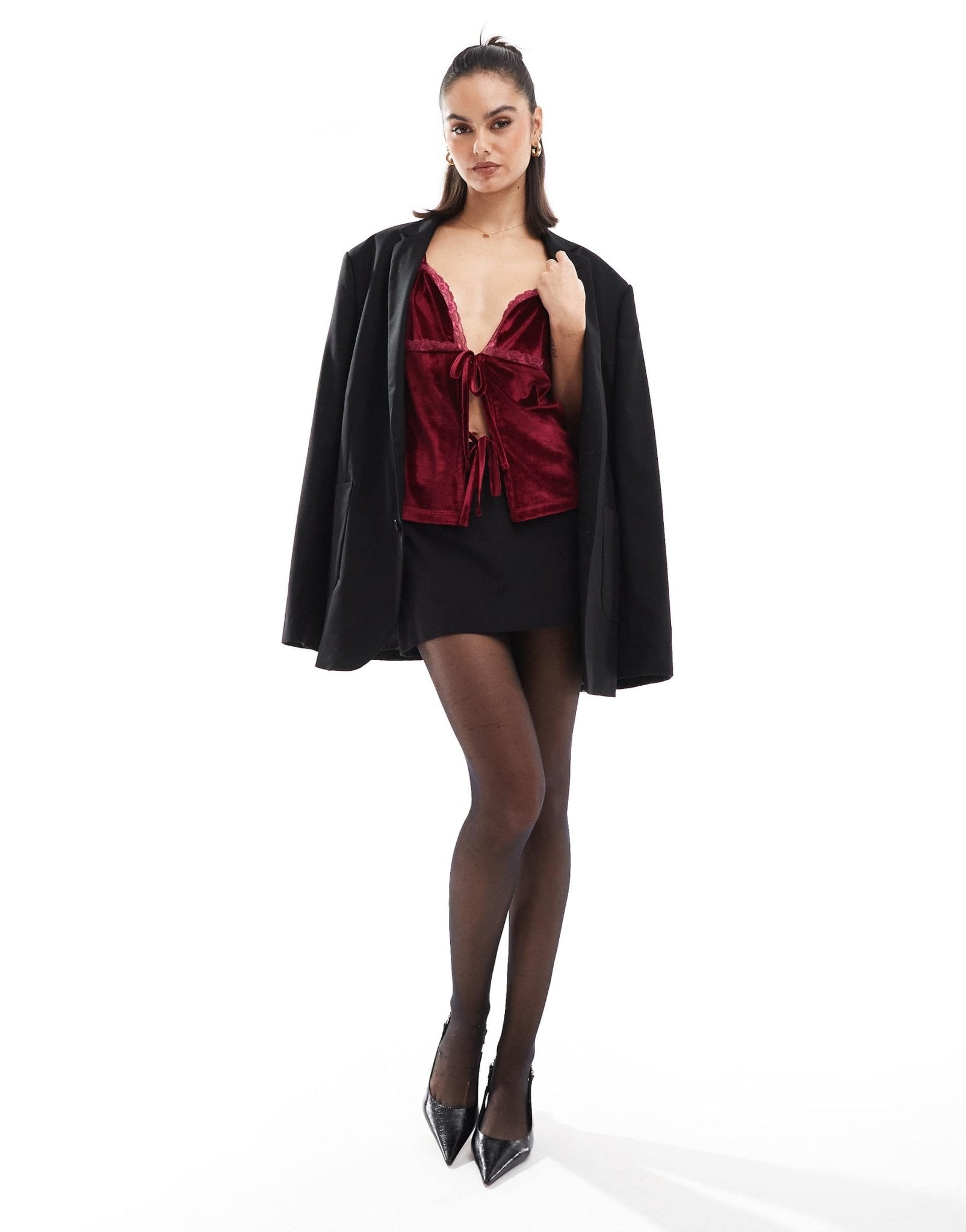 ASOS DESIGN velvet tie front velvet cami in burgundy - ASOS Sample Sale EU Store