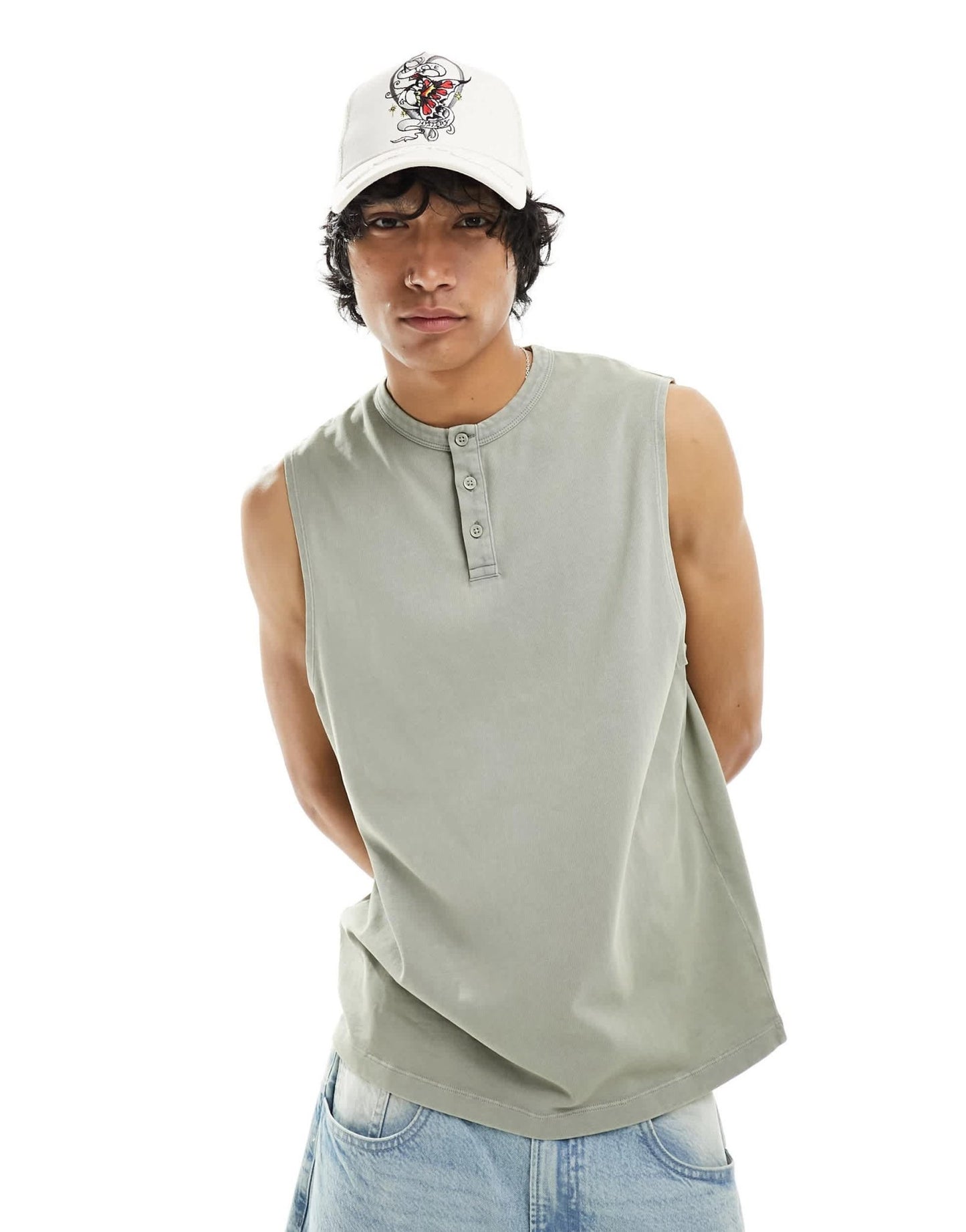 ASOS DESIGN vest in vintage wash with button detail - ASOS Sample Sale EU Store