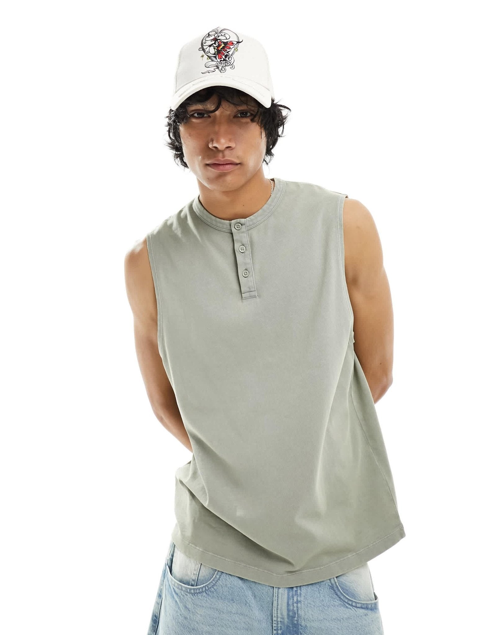 ASOS DESIGN vest in vintage wash with button detail - ASOS Sample Sale EU Store