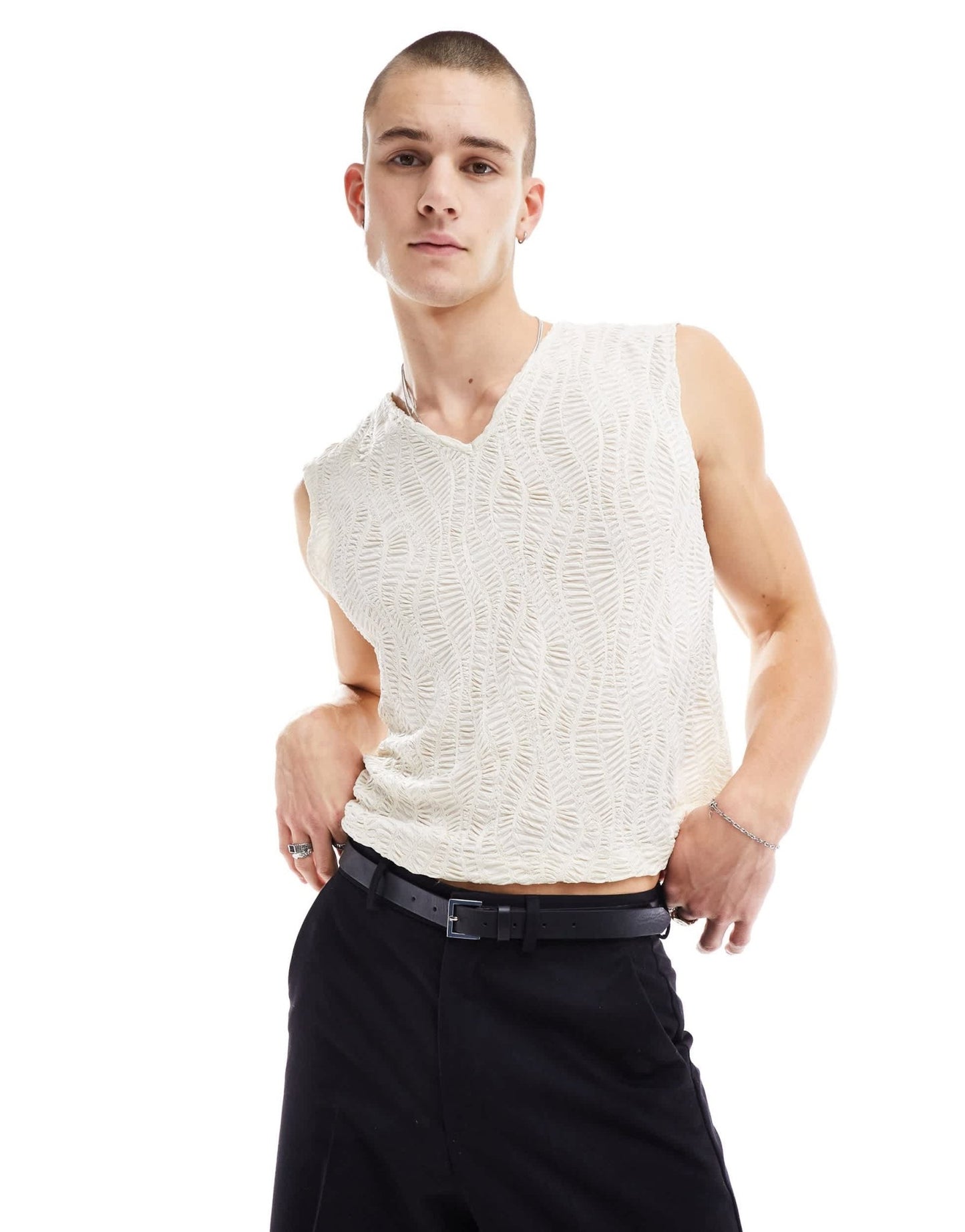 ASOS DESIGN vest in white texture with notch neckline - ASOS Sample Sale EU Store