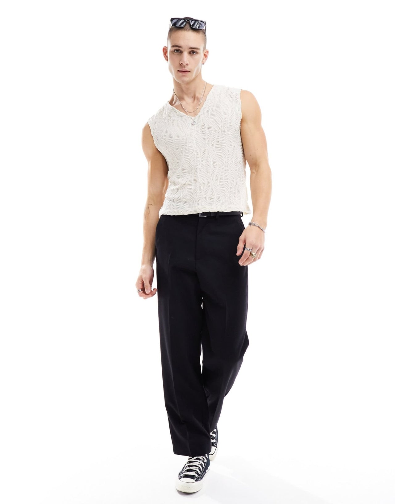 ASOS DESIGN vest in white texture with notch neckline - ASOS Sample Sale EU Store