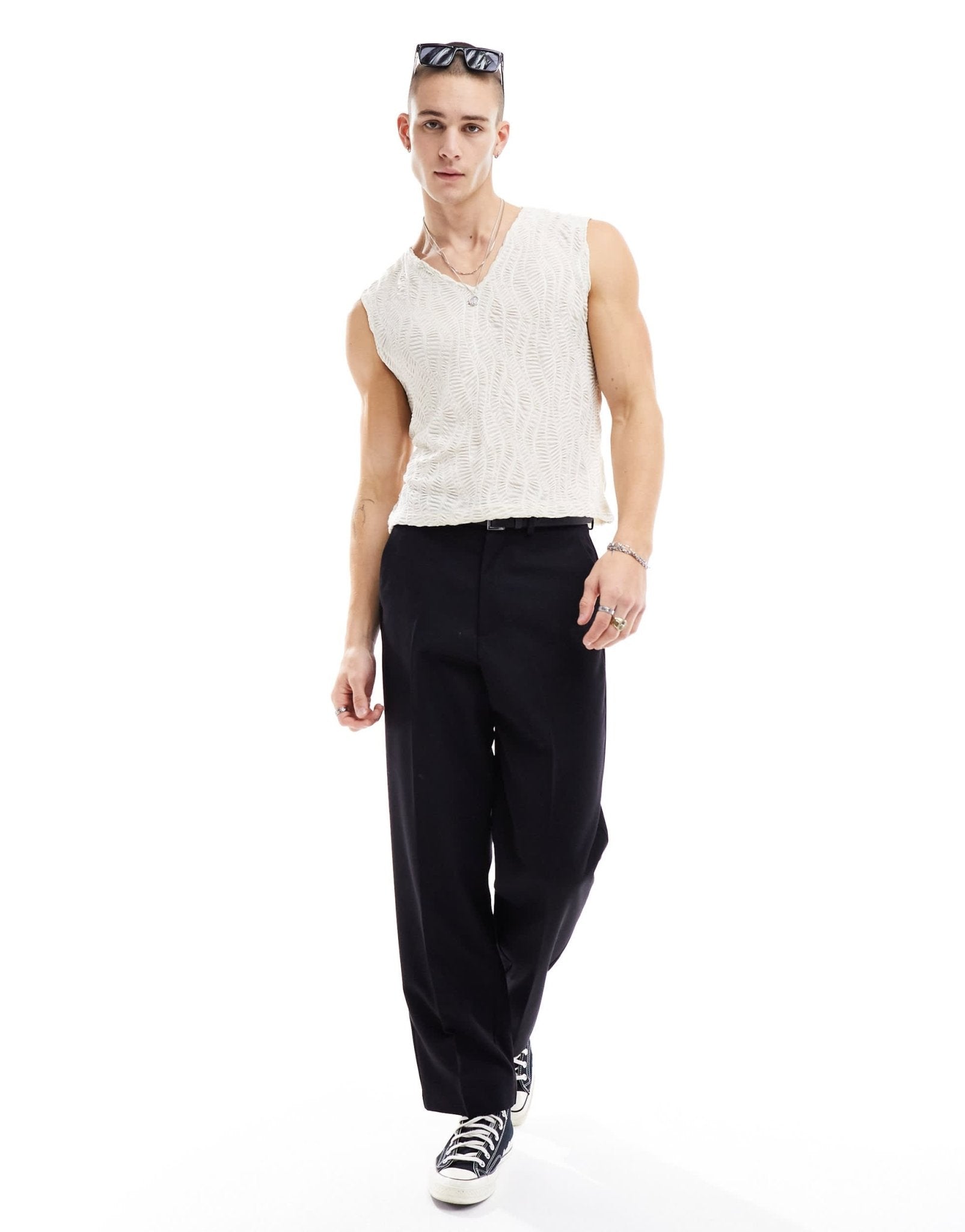 ASOS DESIGN vest in white texture with notch neckline - ASOS Sample Sale EU Store