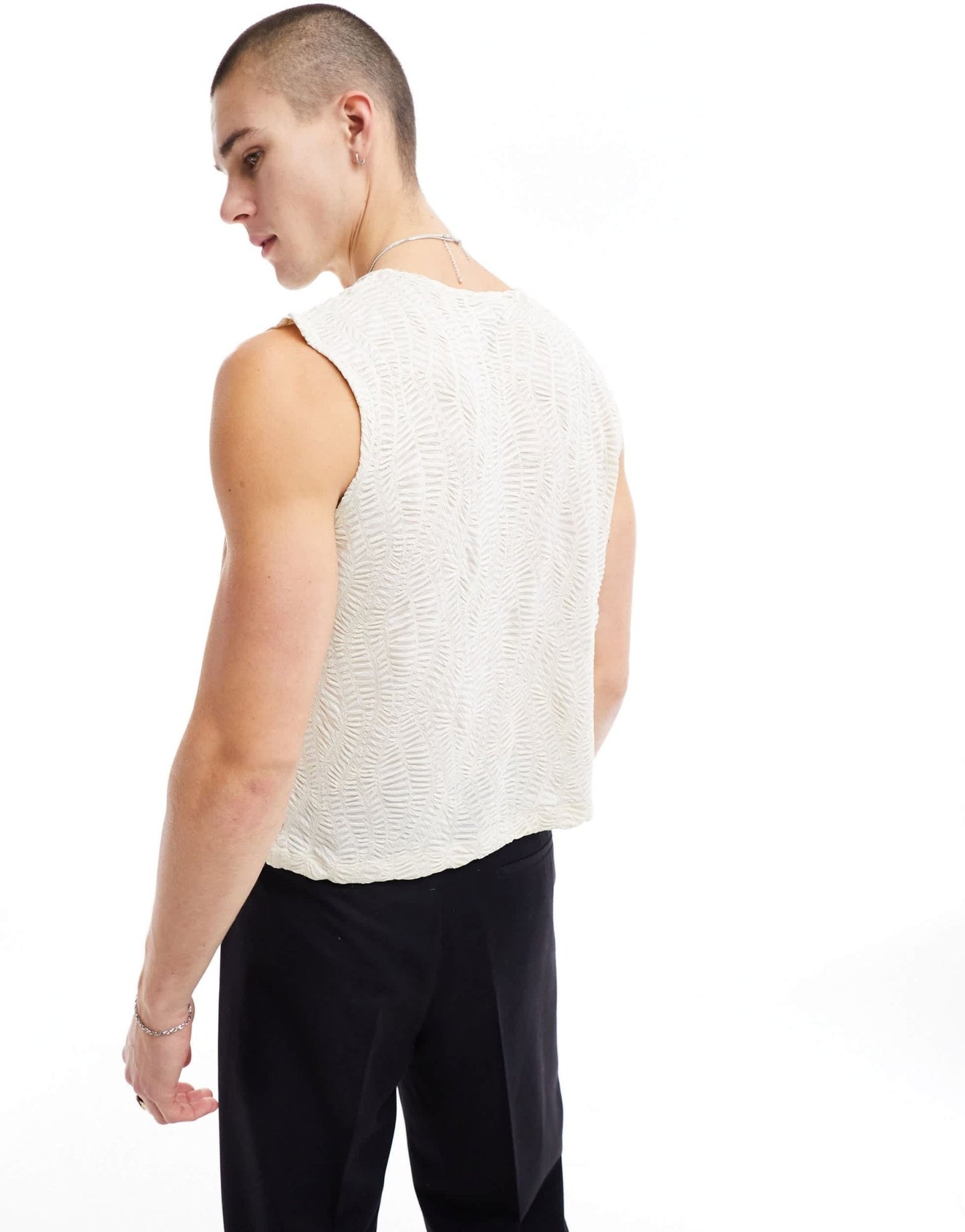 ASOS DESIGN vest in white texture with notch neckline - ASOS Sample Sale EU Store