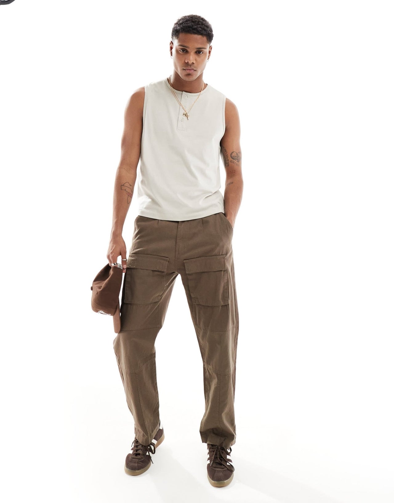ASOS DESIGN vest with button up crew neck in stone - ASOS Sample Sale EU Store