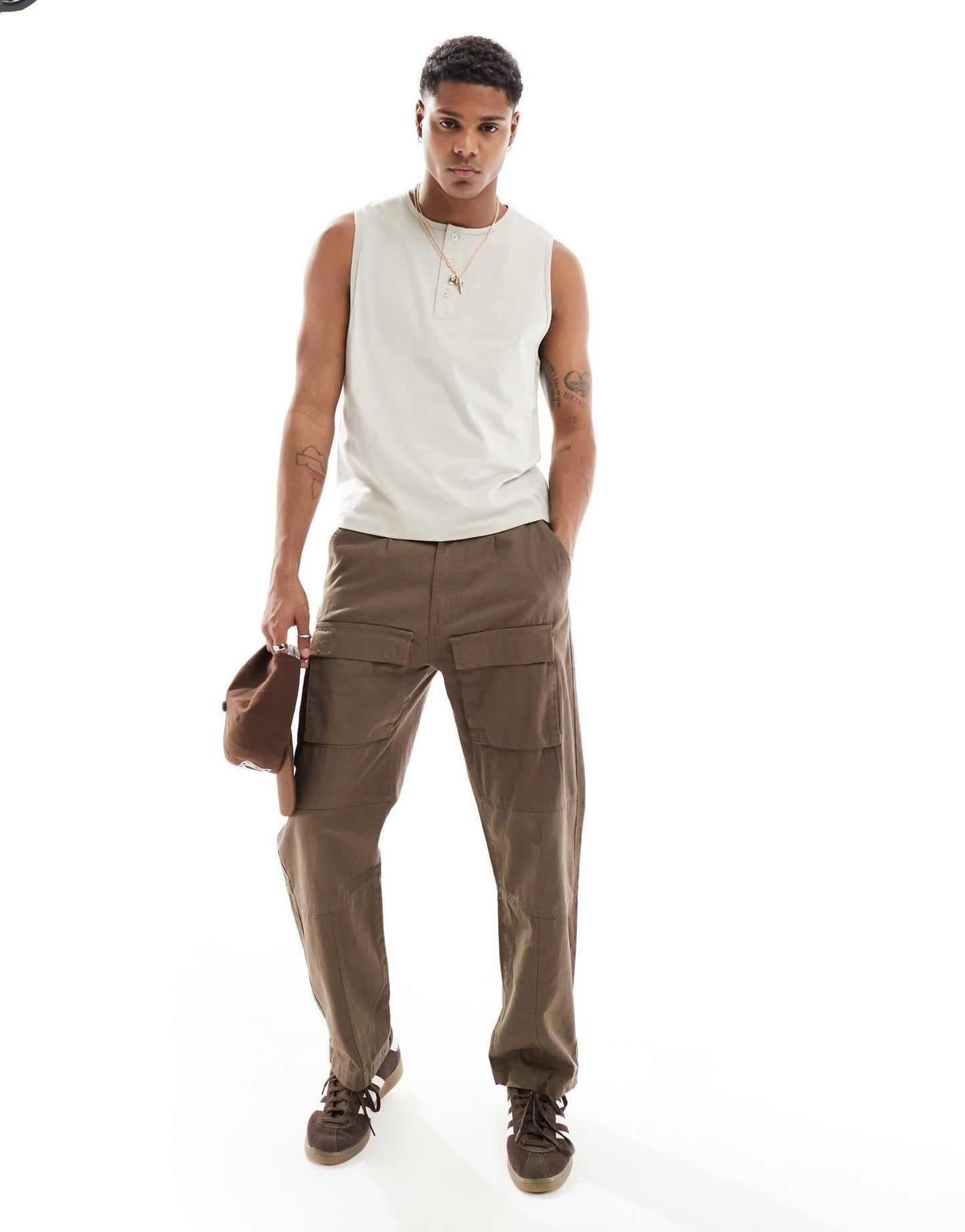 ASOS DESIGN vest with button up crew neck in stone - ASOS Sample Sale EU Store